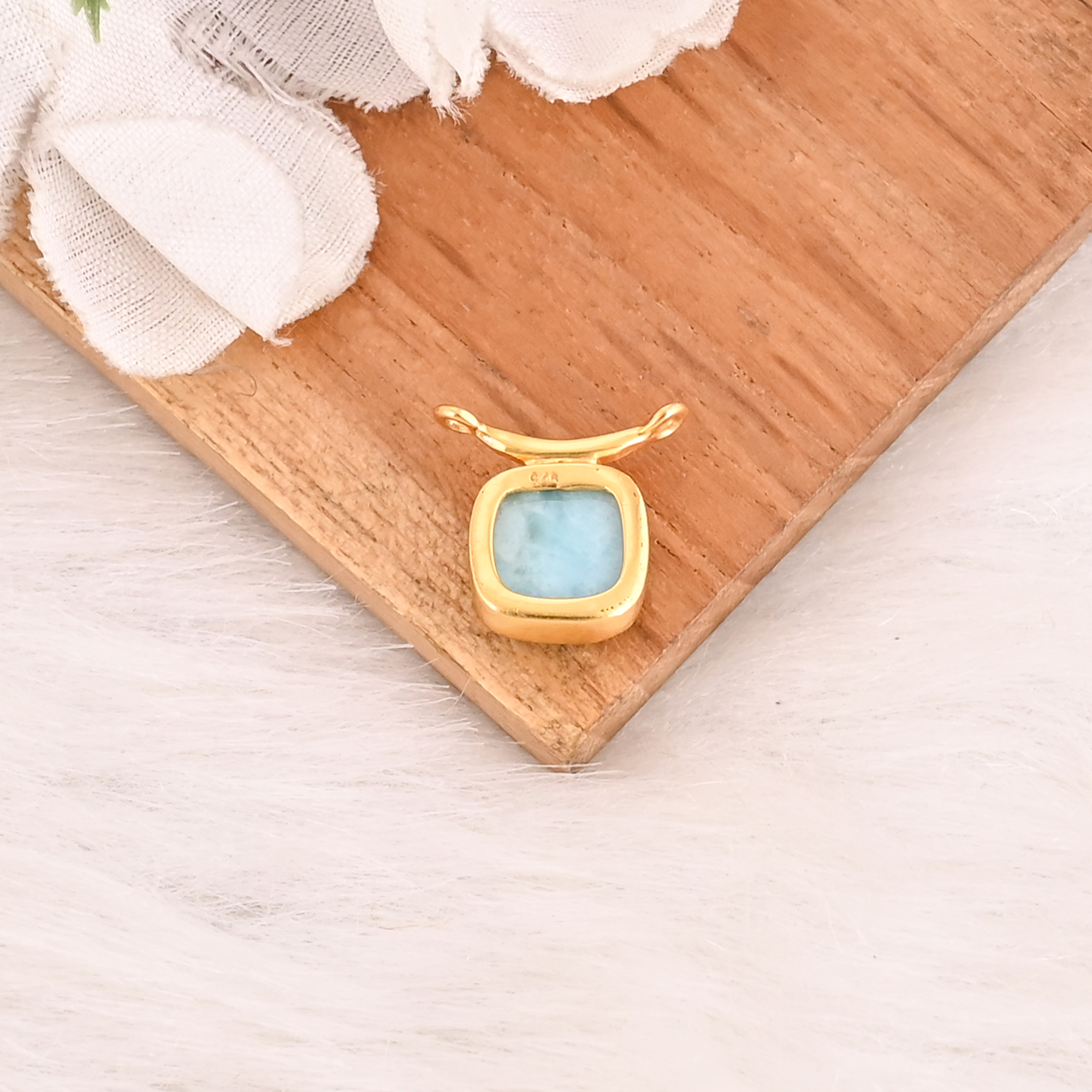 Natural Larimar Gemstone 925 Sterling Silver Pendant Handmade Fine Jewelry