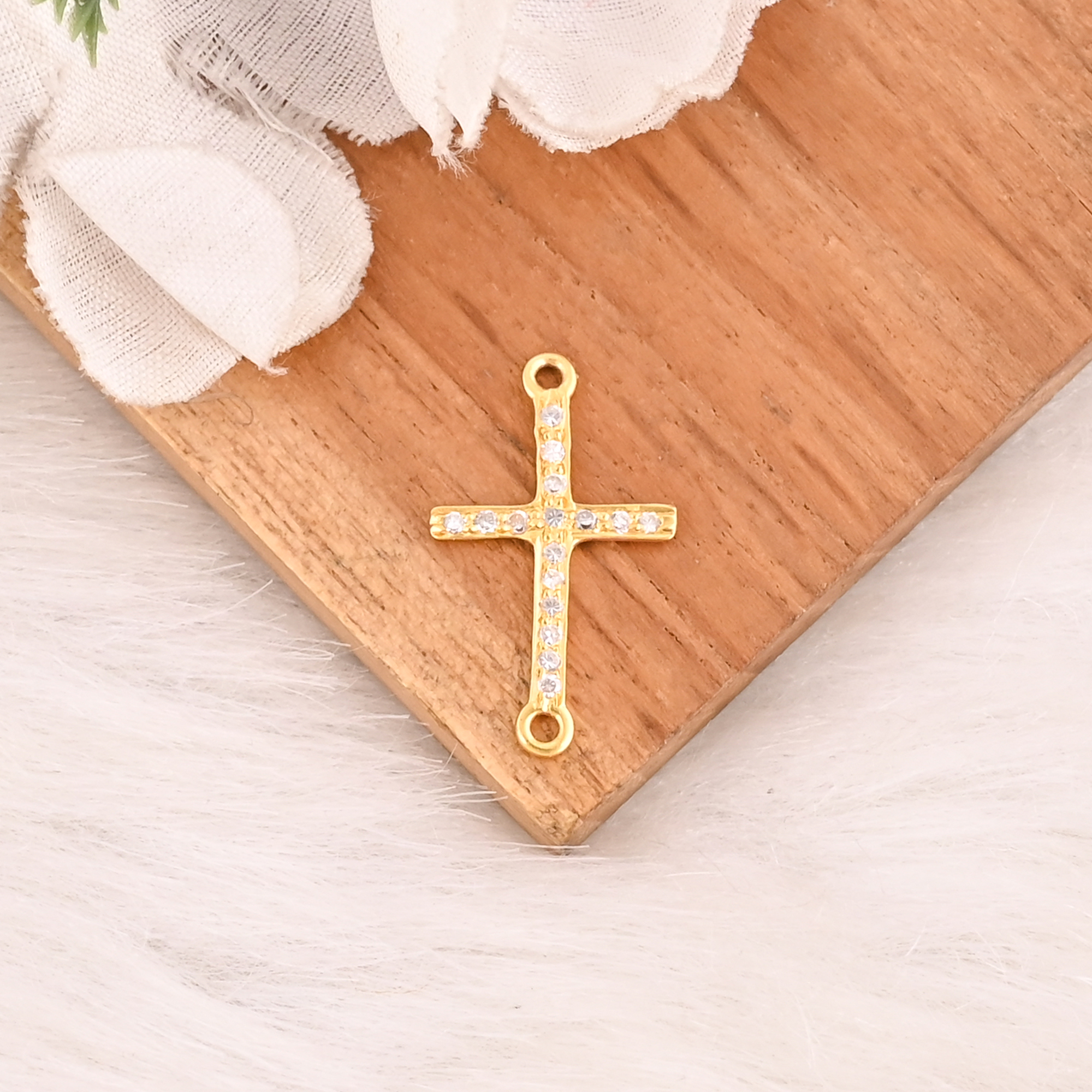 CZ 925 Sterling Silver Gold Plated Cross Pendant Handmade Christian Unisex Jewelry