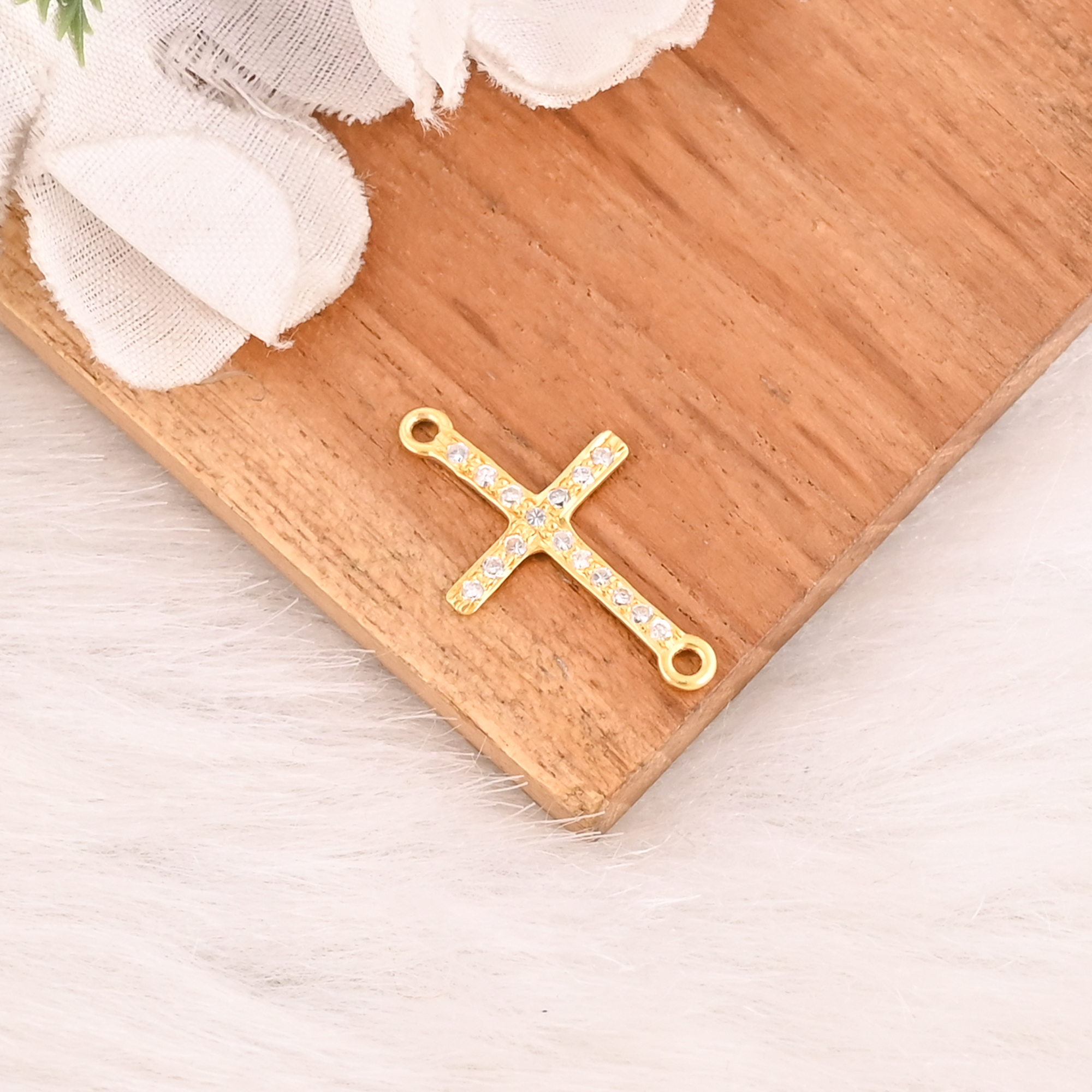 CZ 925 Sterling Silver Gold Plated Cross Pendant Handmade Christian Unisex Jewelry