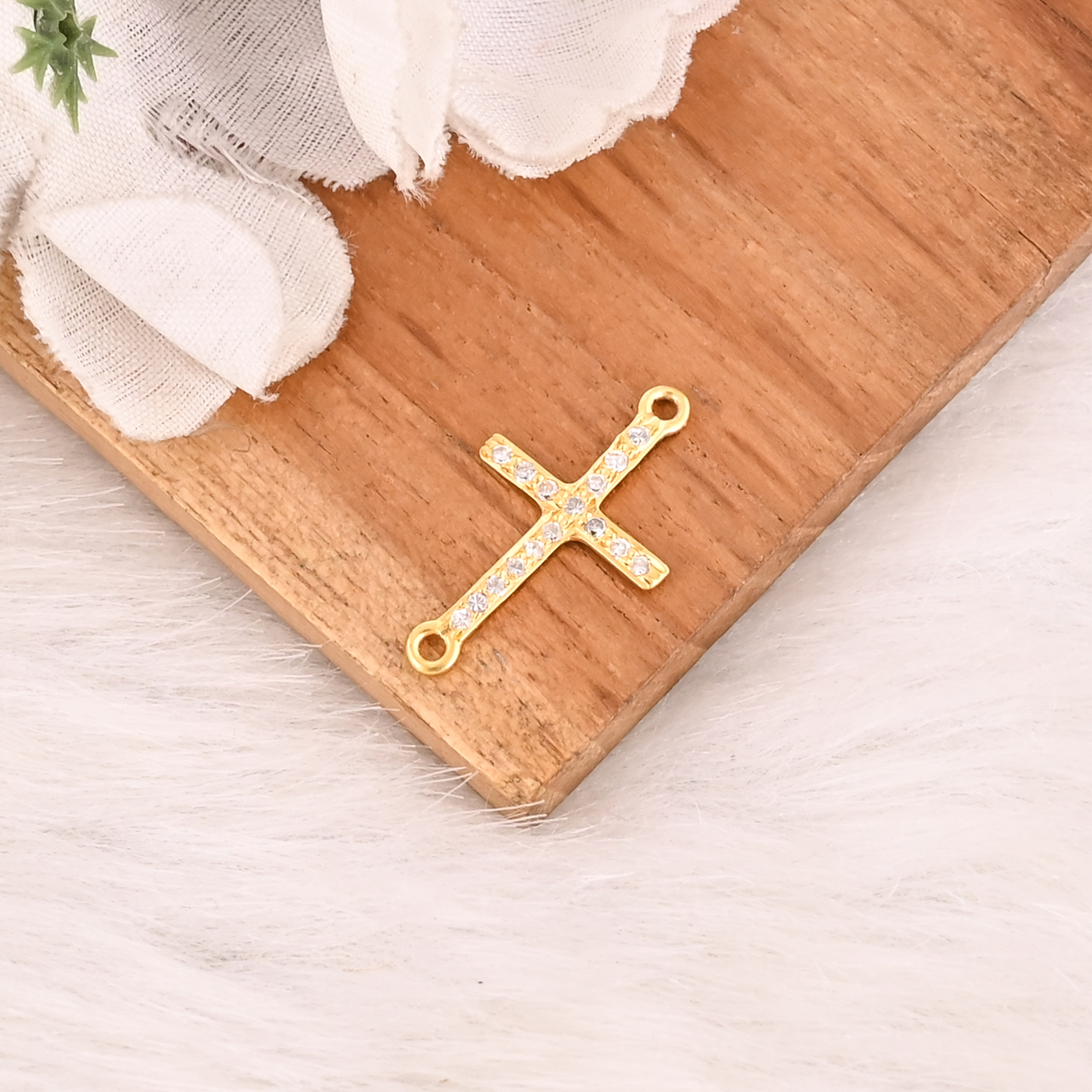 CZ 925 Sterling Silver Gold Plated Cross Pendant Handmade Christian Unisex Jewelry