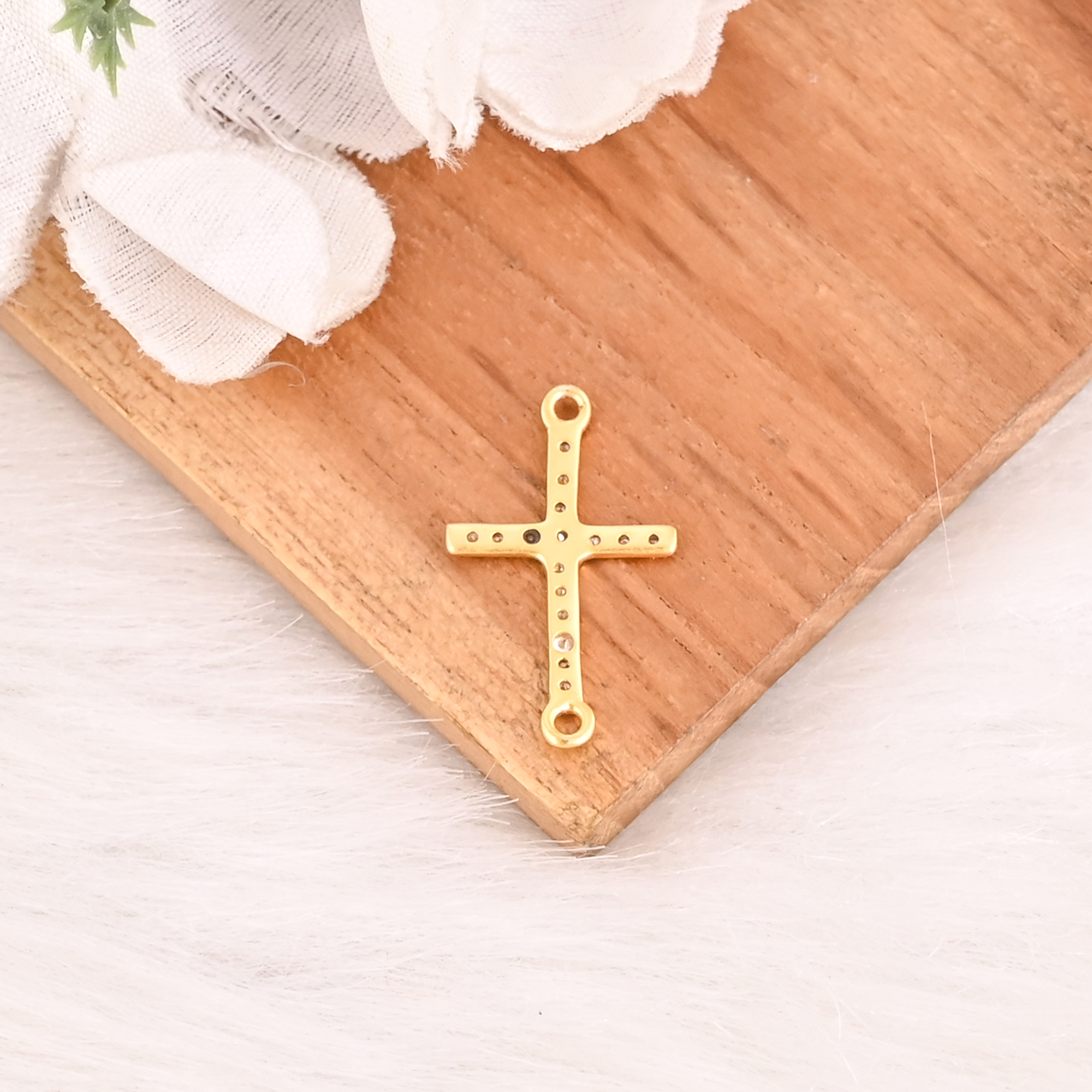 CZ 925 Sterling Silver Gold Plated Cross Pendant Handmade Christian Unisex Jewelry