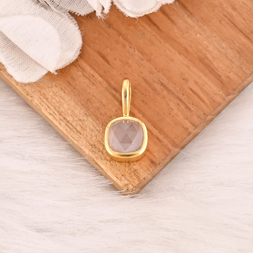Image of Natural Rose Quartz Gemstone 925 Sterling Silver Pendant Handmade Jewelry for Unisex