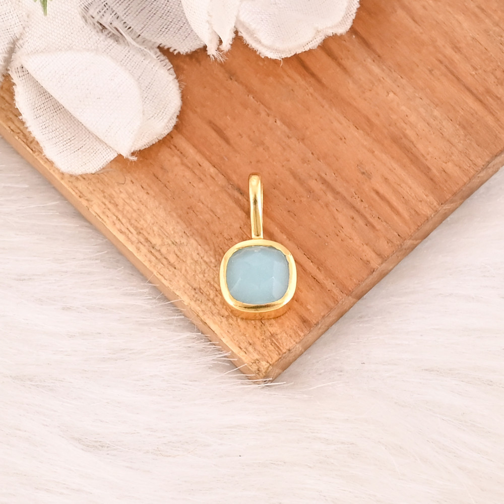 Image of Aqua Chalcedony Gemstone 925 Sterling Silver Pendant Handmade Fine Jewelry