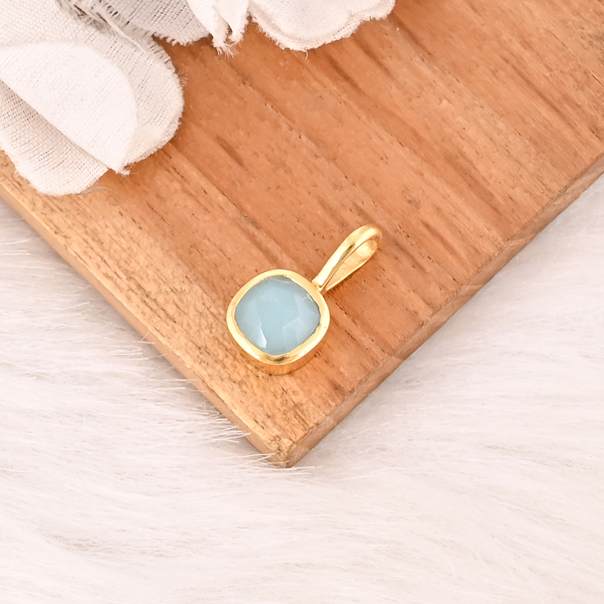 Aqua Chalcedony Gemstone 925 Sterling Silver Pendant Handmade Fine Jewelry