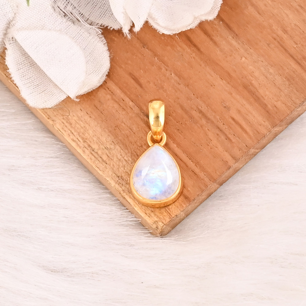 Image of Natural Rainbow Moonstone Pendant 925 Sterling Silver Handmade Gemstone Minimalist Jewelry for Unisex