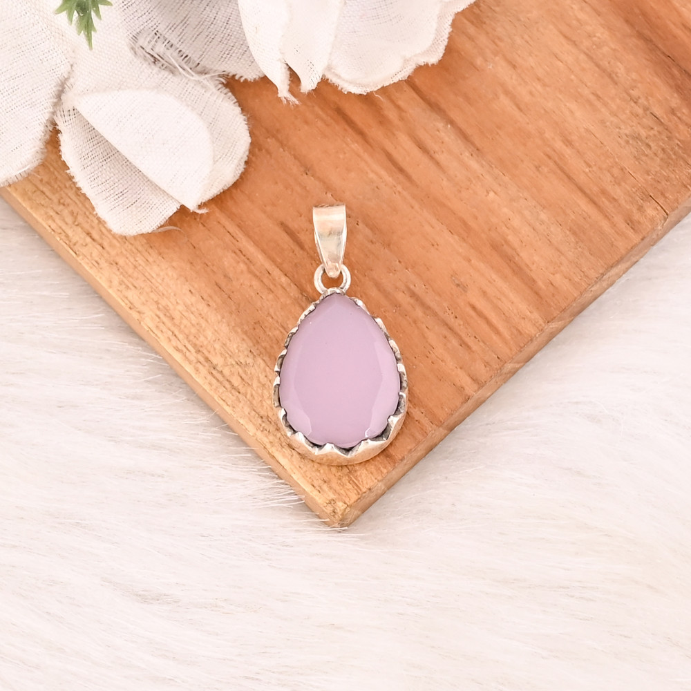 Image of Rose Chalcedony 925 Sterling Silver Pendant Natural Gemstone Handmade Jewelry