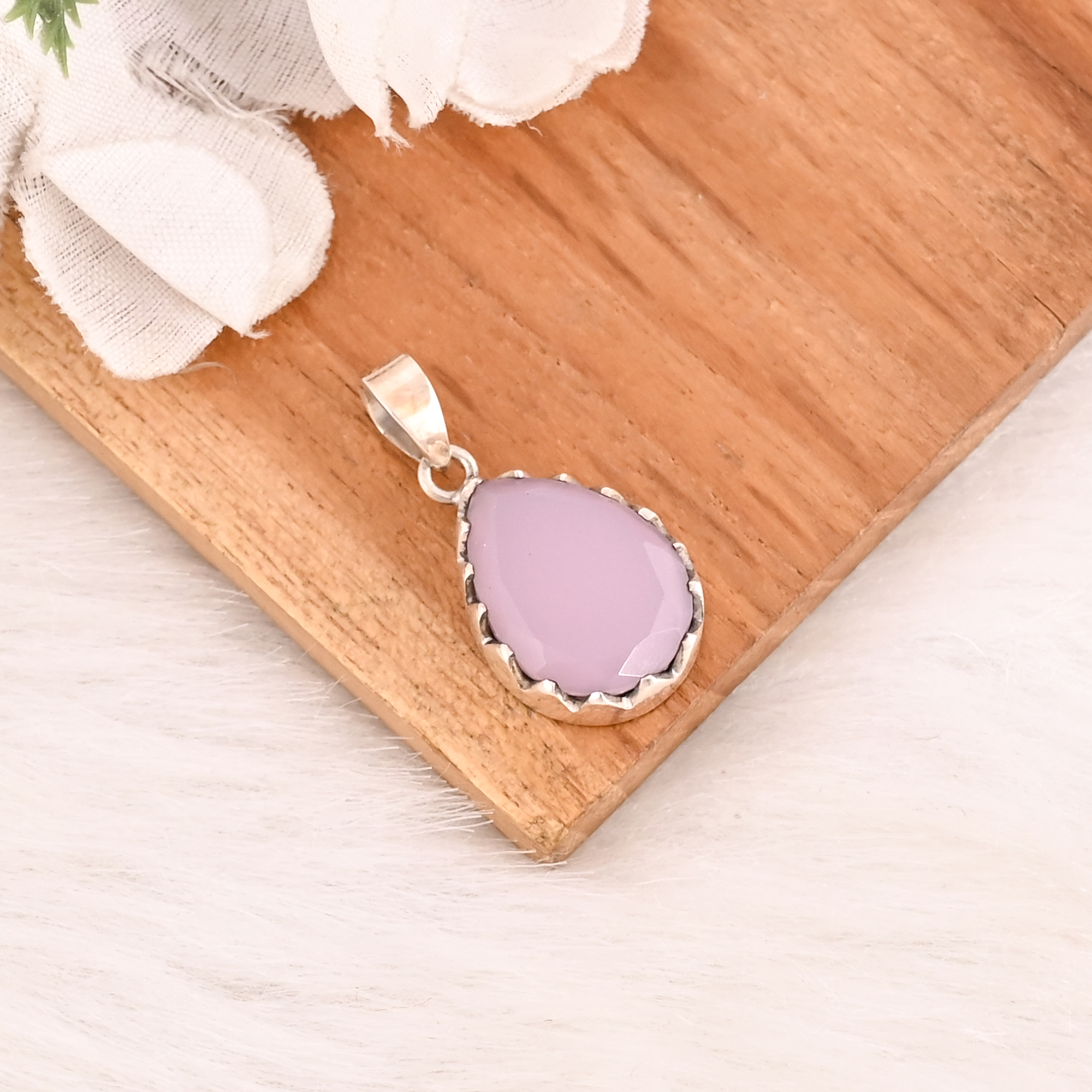 Rose Chalcedony 925 Sterling Silver Pendant Natural Gemstone Handmade Jewelry