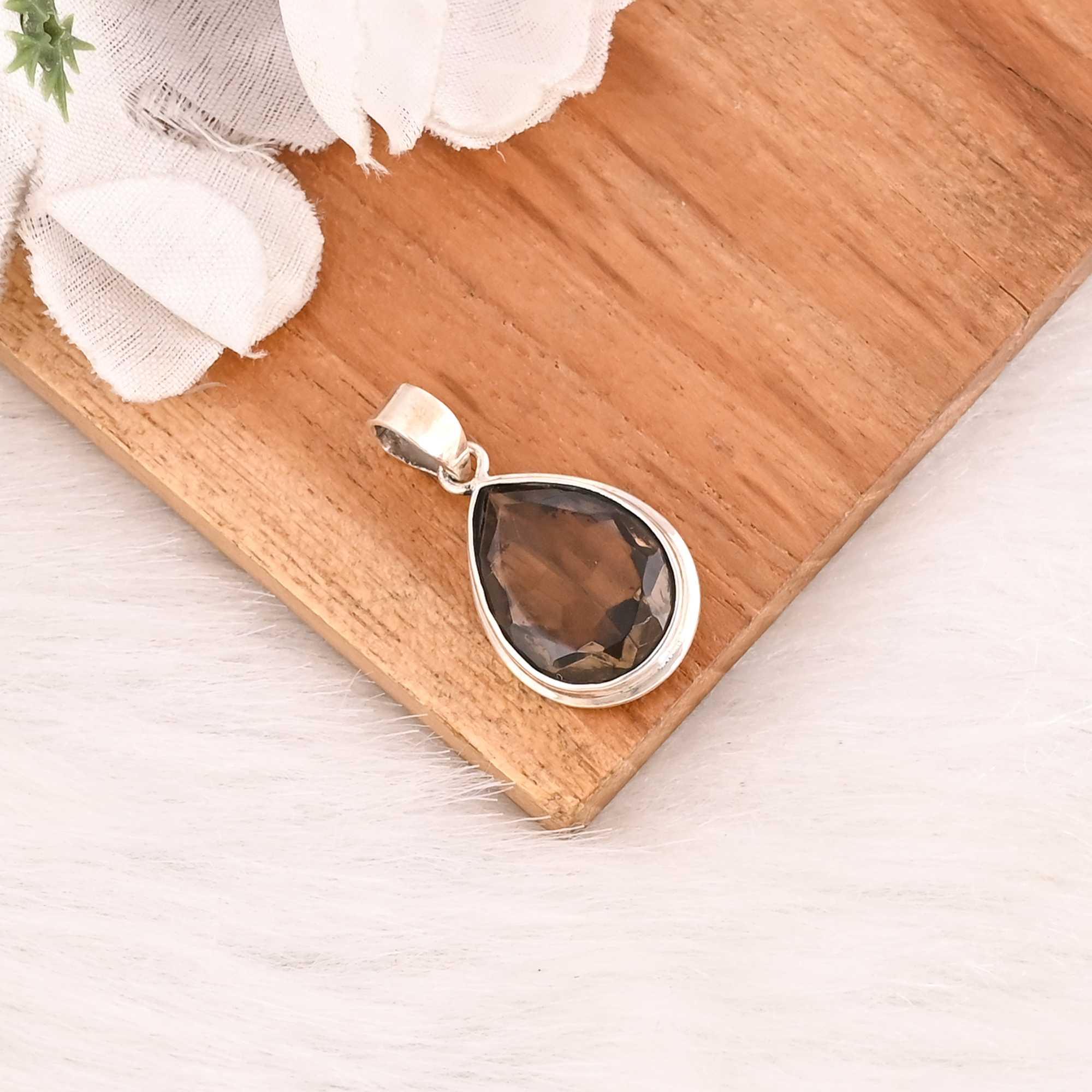 Natural Smoky Quartz Gemstone 925 Sterling Silver Pendant Handmade Jewelry for Women