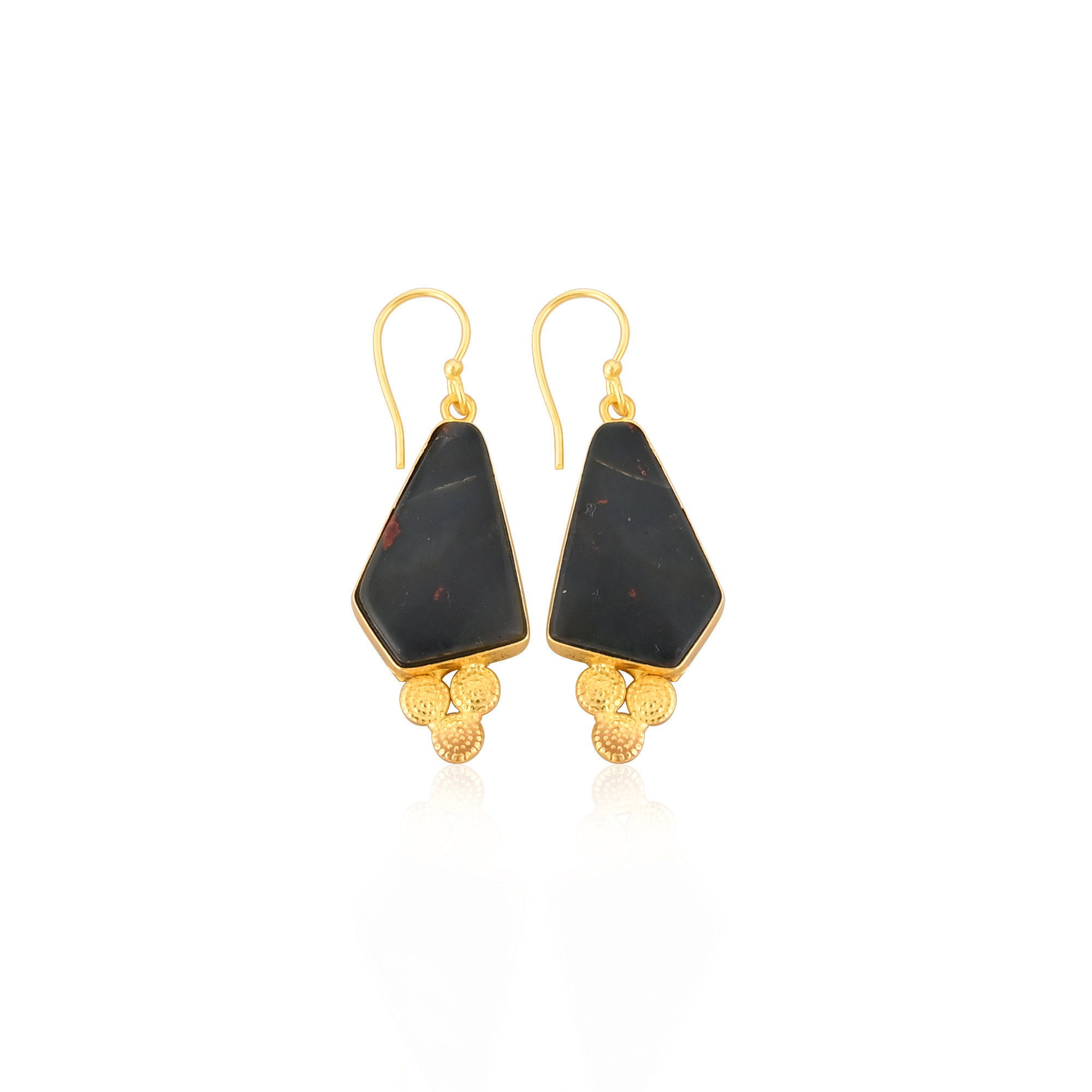 Blood Stone Gemstone Handmade Designer Bohemian Earrings Yellow Gold Plated Brass Dangler Earring