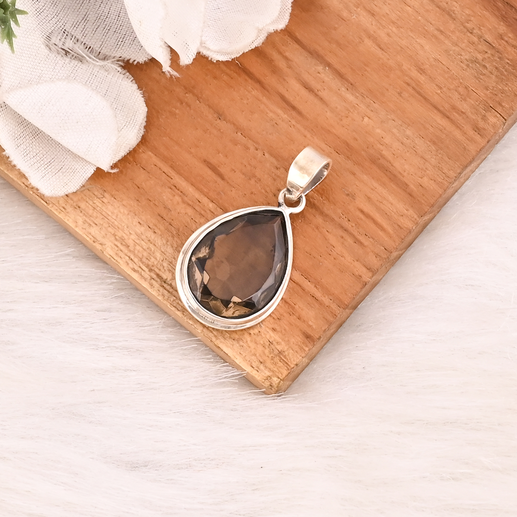 Natural Smoky Quartz Gemstone 925 Sterling Silver Pendant Handmade Jewelry for Women