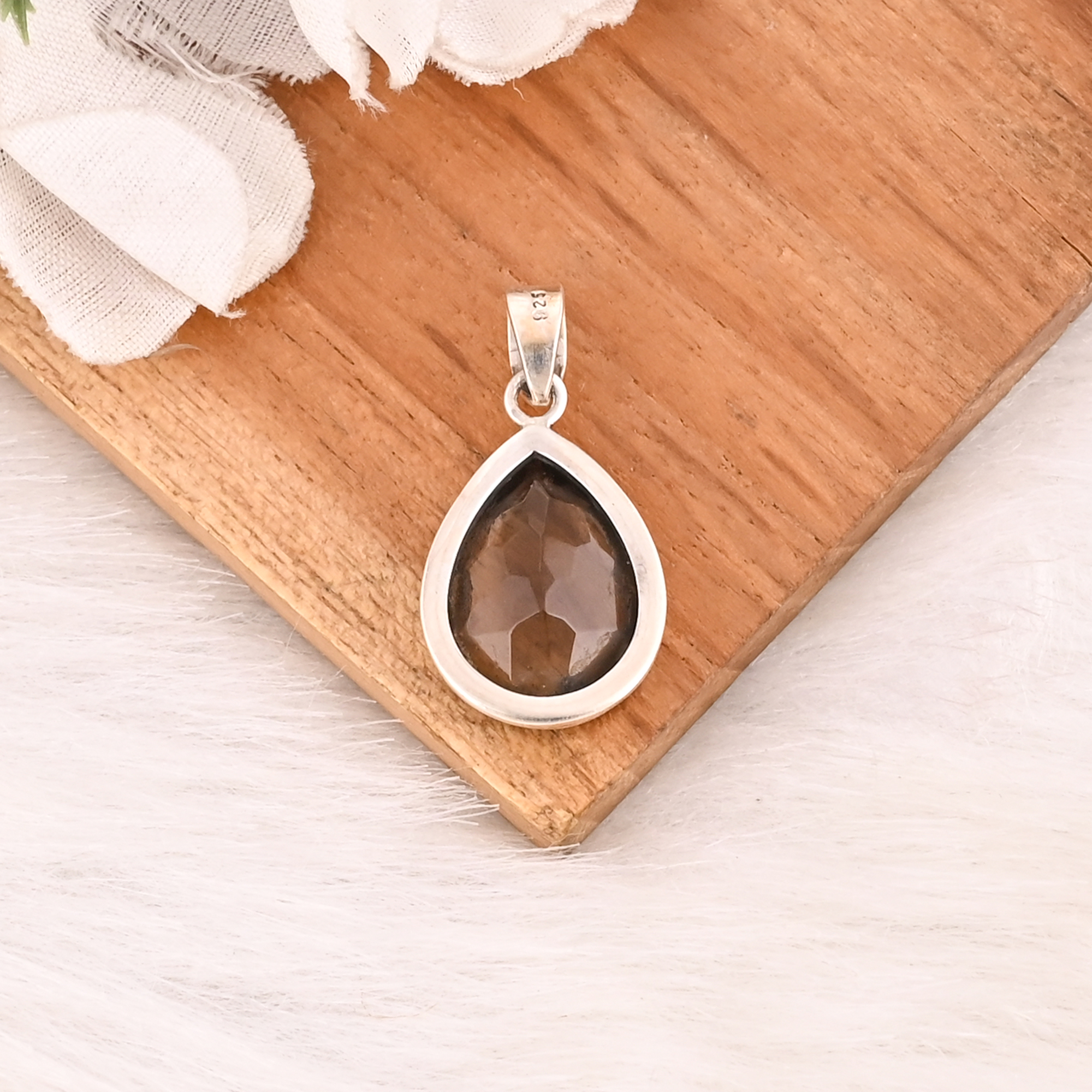 Natural Smoky Quartz Gemstone 925 Sterling Silver Pendant Handmade Jewelry for Women