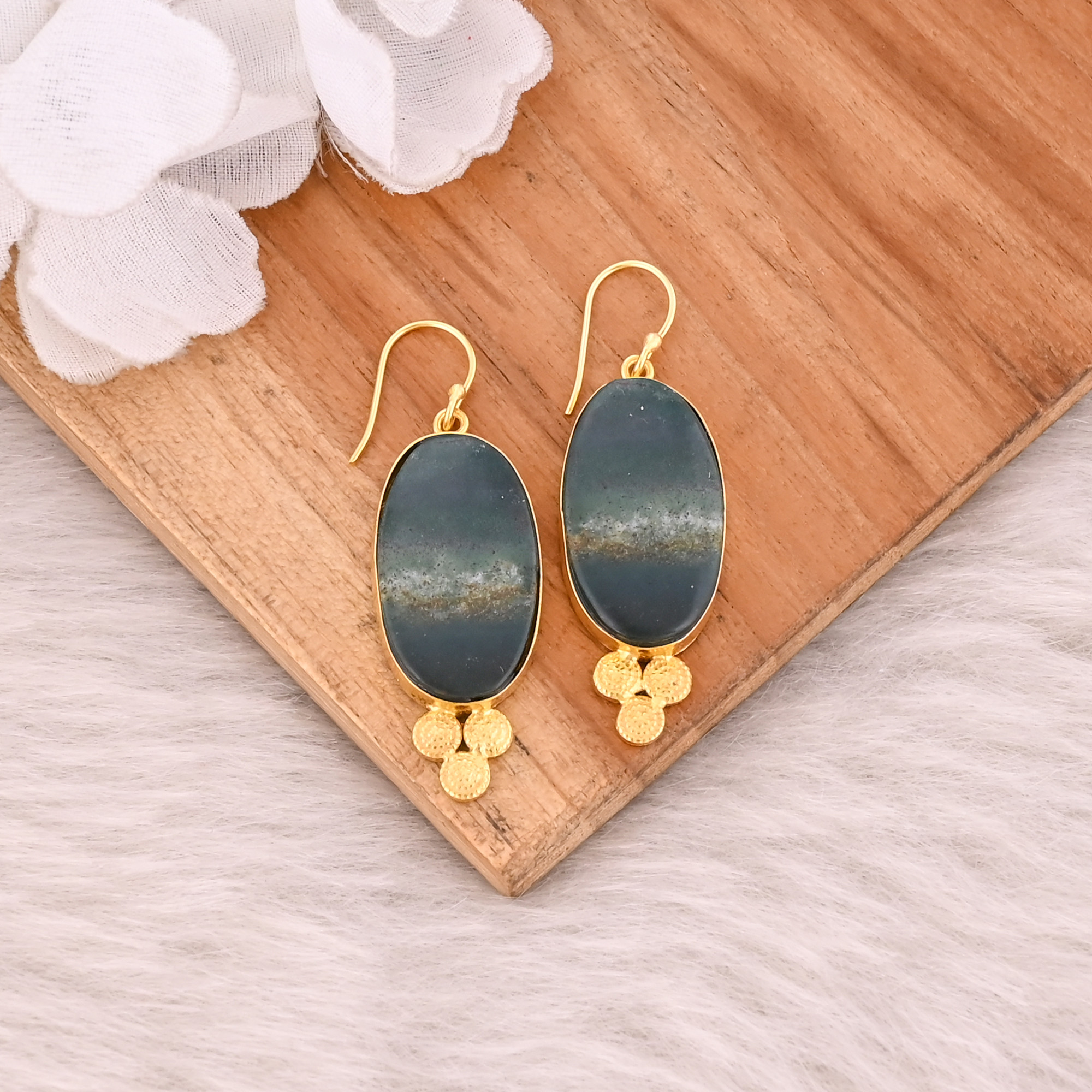Blood Agate Gemstone Handmade Designer Birthday Gift Earrings Yellow Gold Brass Earring