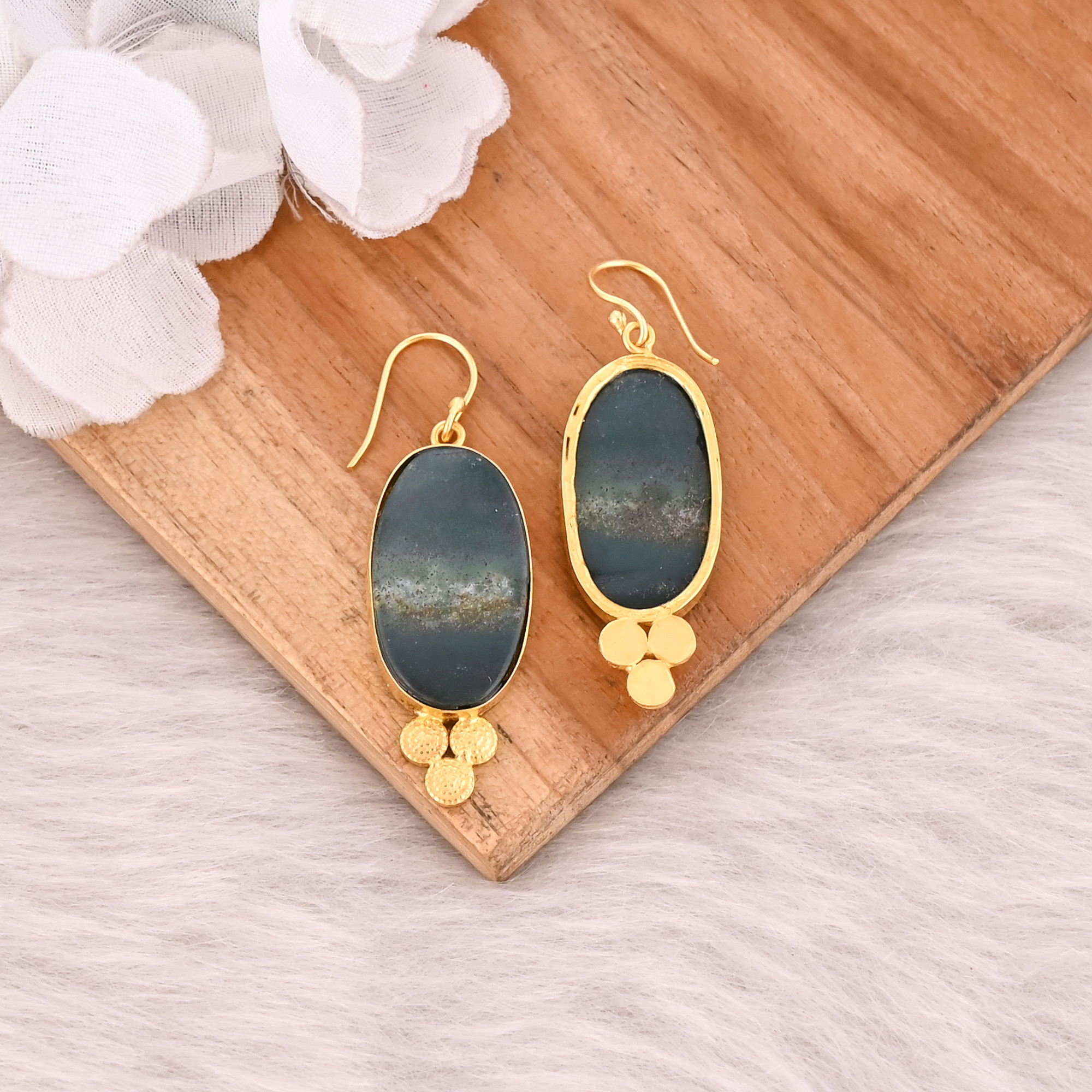 Blood Agate Gemstone Handmade Designer Birthday Gift Earrings Yellow Gold Brass Earring