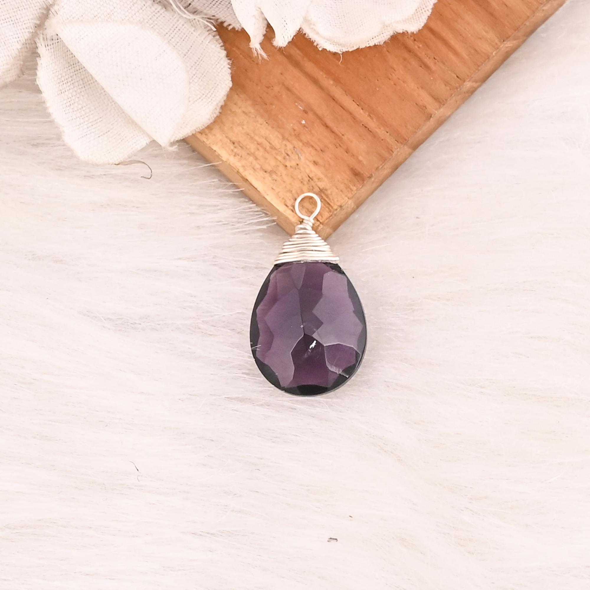 Natural Amethyst Gemstone Wire Wrap 925 Sterling Silver Pendant for Unisex