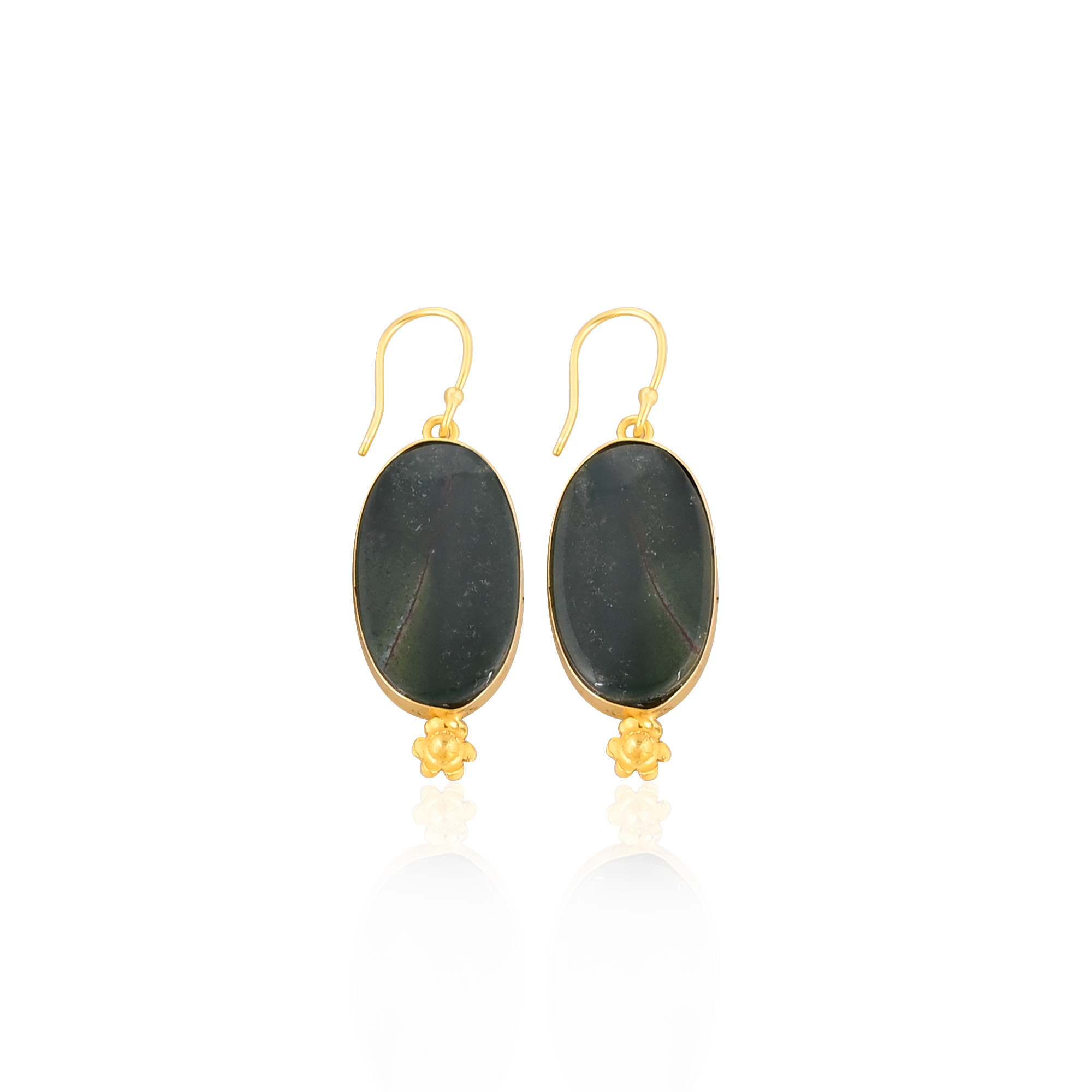 Blood Agate Gemstone Oval Shape Gemstone Yellow Gold Plated Statement Earring