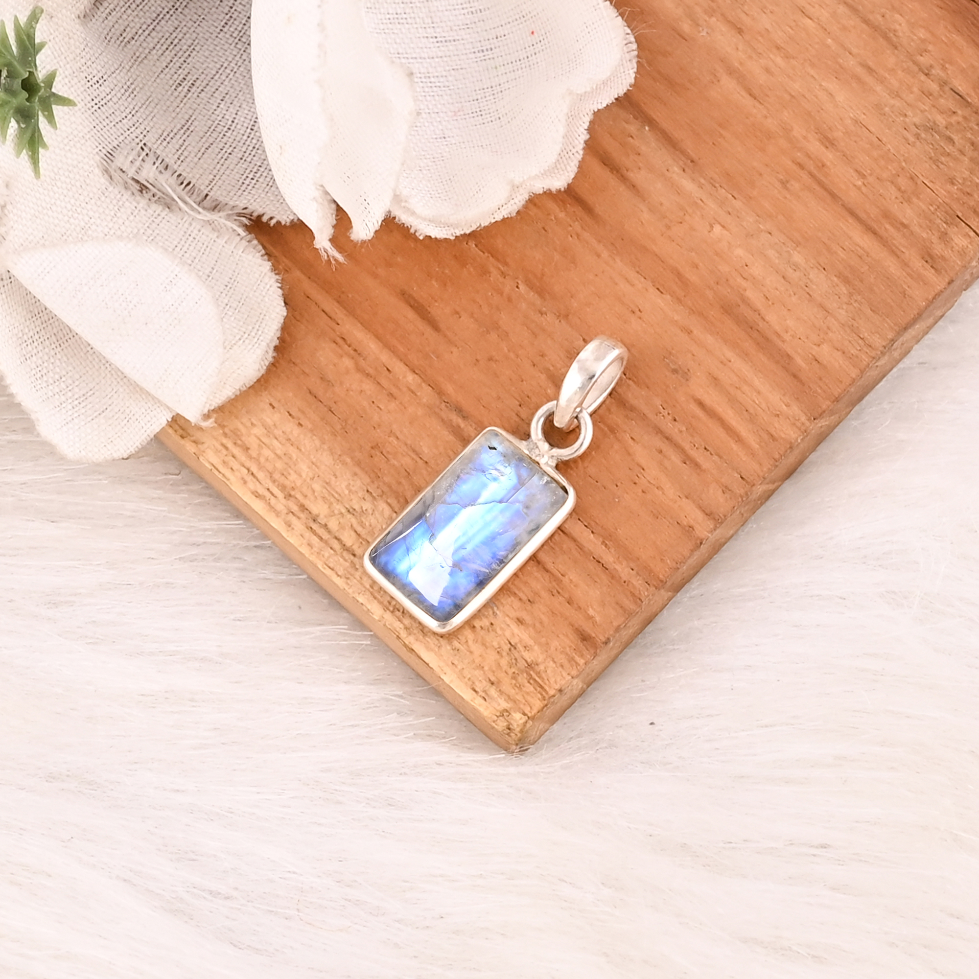 Natural Rainbow Moonstone Pendant 925 Sterling Silver Handmade Gemstone Minimalist Jewelry for Unisex