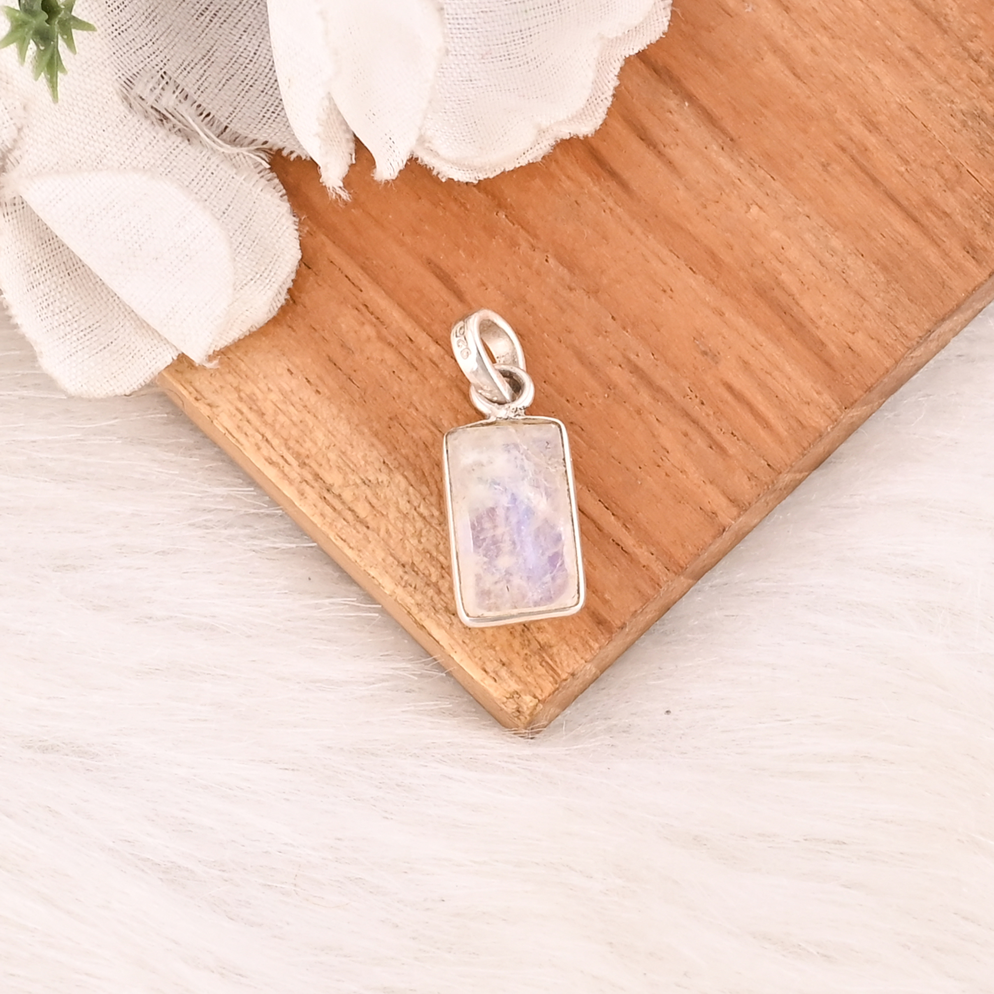 Natural Rainbow Moonstone Pendant 925 Sterling Silver Handmade Gemstone Minimalist Jewelry for Unisex