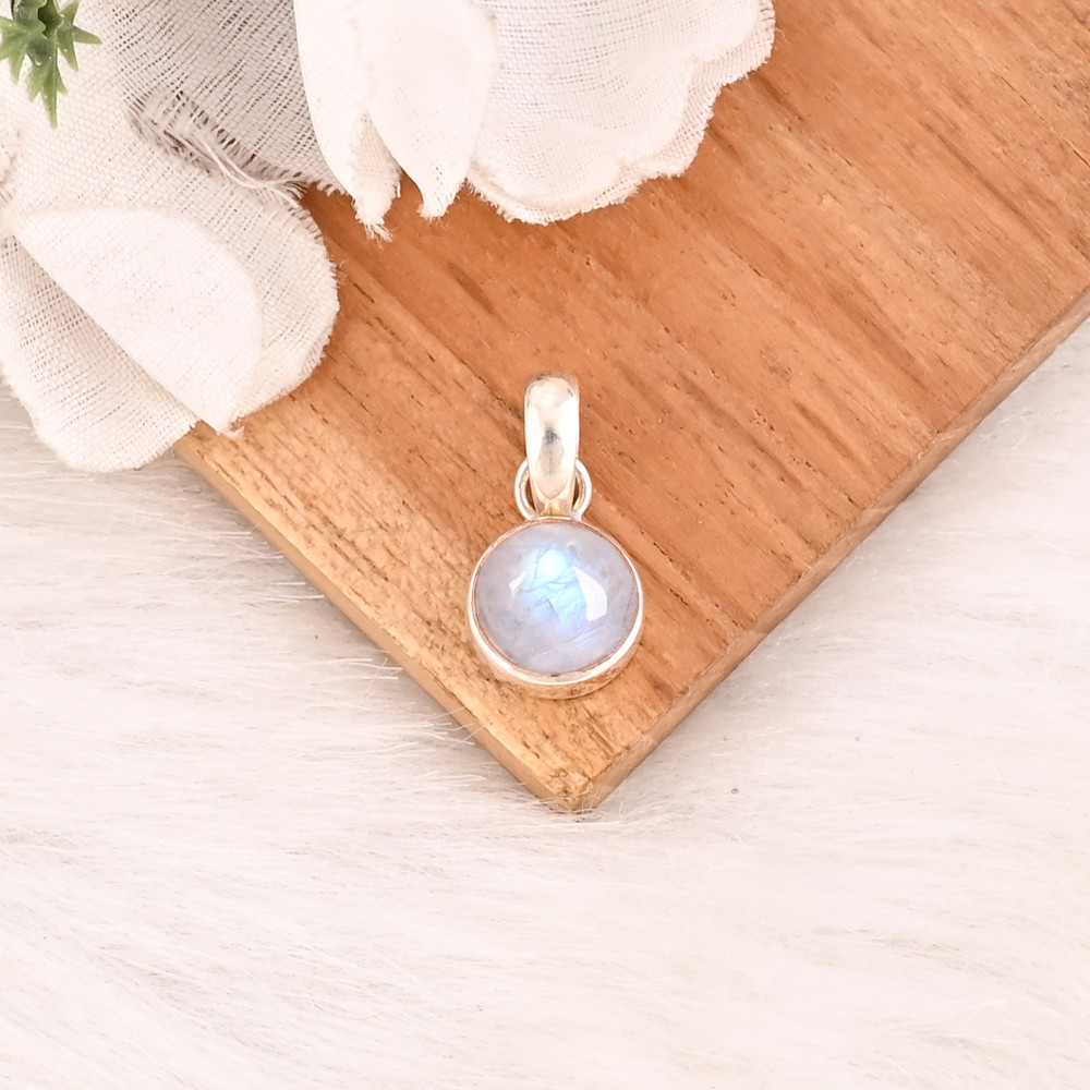 Image of Natural Rainbow Moonstone Pendant 925 Sterling Silver Handmade Gemstone Minimalist Jewelry for Unisex
