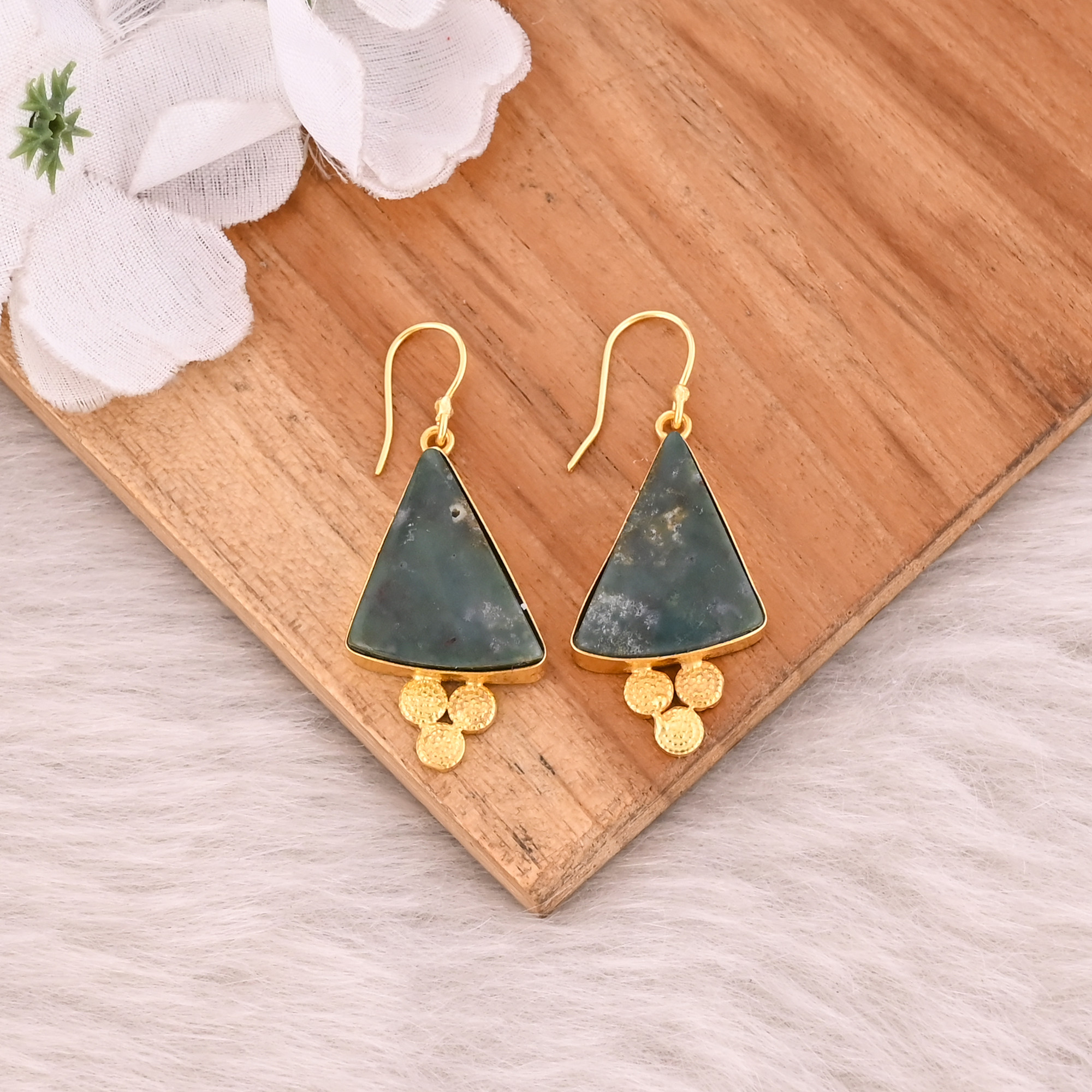 Blood Agate Gemstone Handmade Designer Anniversary Gift Earrings Yellow Gold Brass Dangler Fashion Jewelry