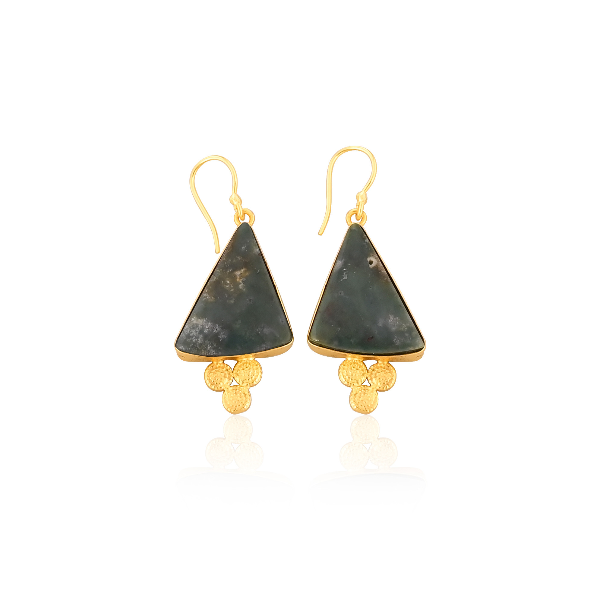 Blood Agate Gemstone Handmade Designer Anniversary Gift Earrings Yellow Gold Brass Dangler Fashion Jewelry