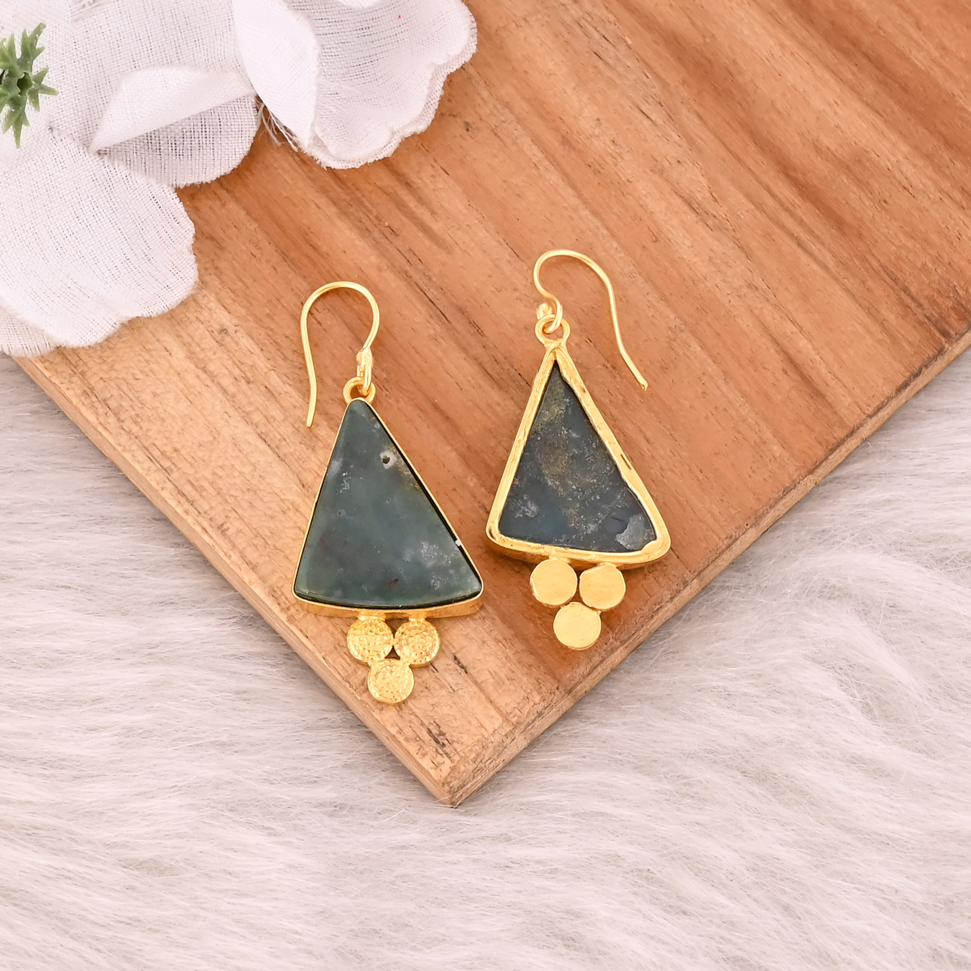 Blood Agate Gemstone Handmade Designer Anniversary Gift Earrings Yellow Gold Brass Dangler Fashion Jewelry