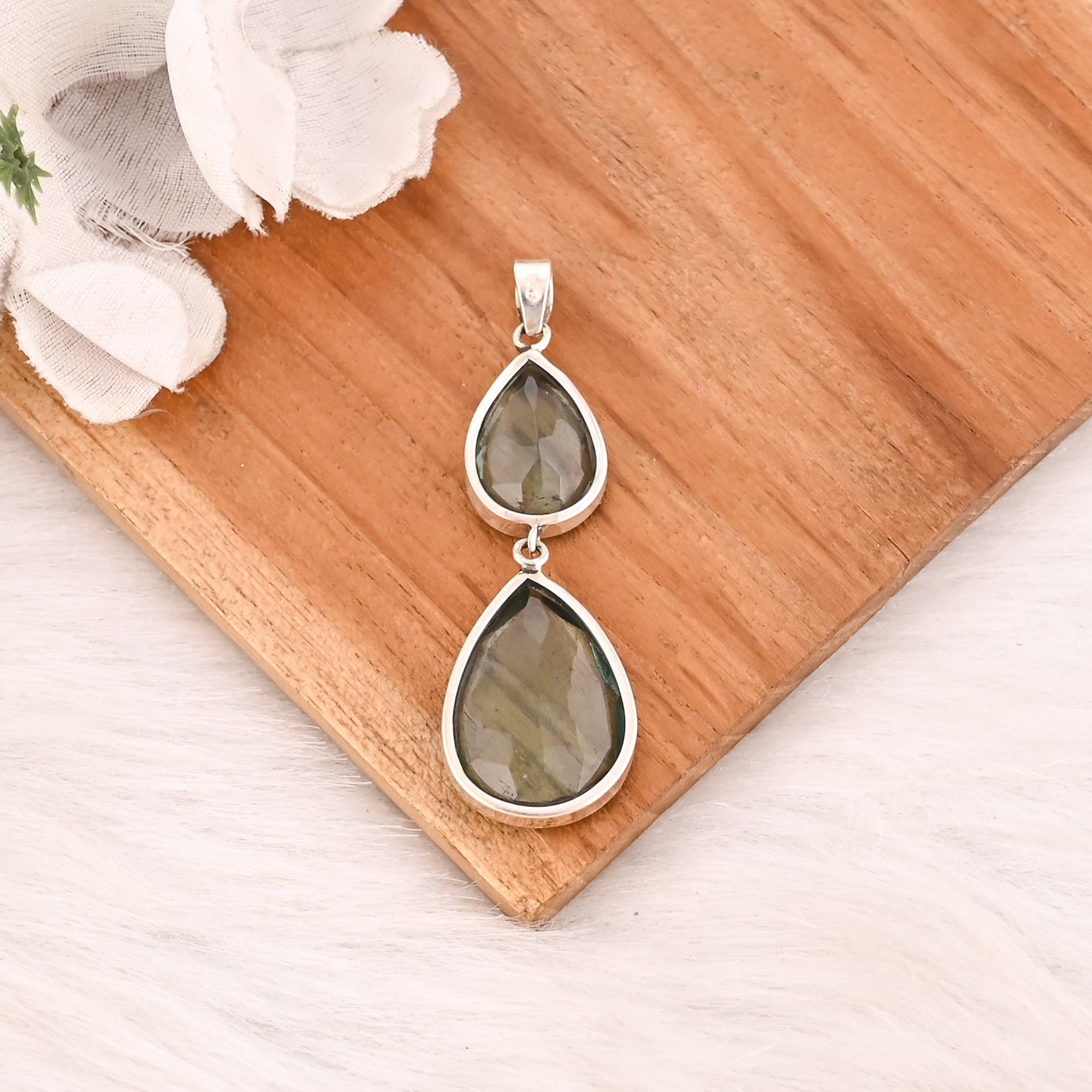 Green Amethyst Hydro Gemstone 925 Sterling Silver Pendant Handmade Fine Jewelry