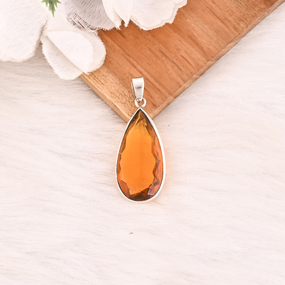 Image of Handmade 925 Sterling Silver Citrine Gemstone Pendant Unisex Silver Jewelry
