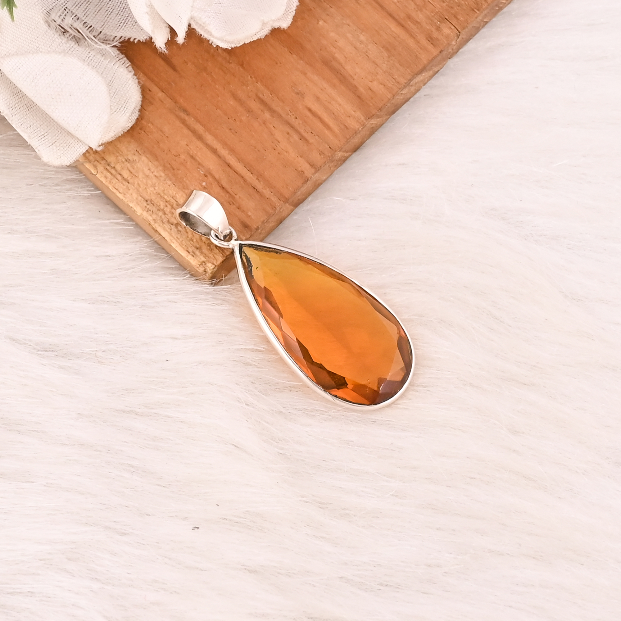 Handmade 925 Sterling Silver Citrine Gemstone Pendant Unisex Silver Jewelry