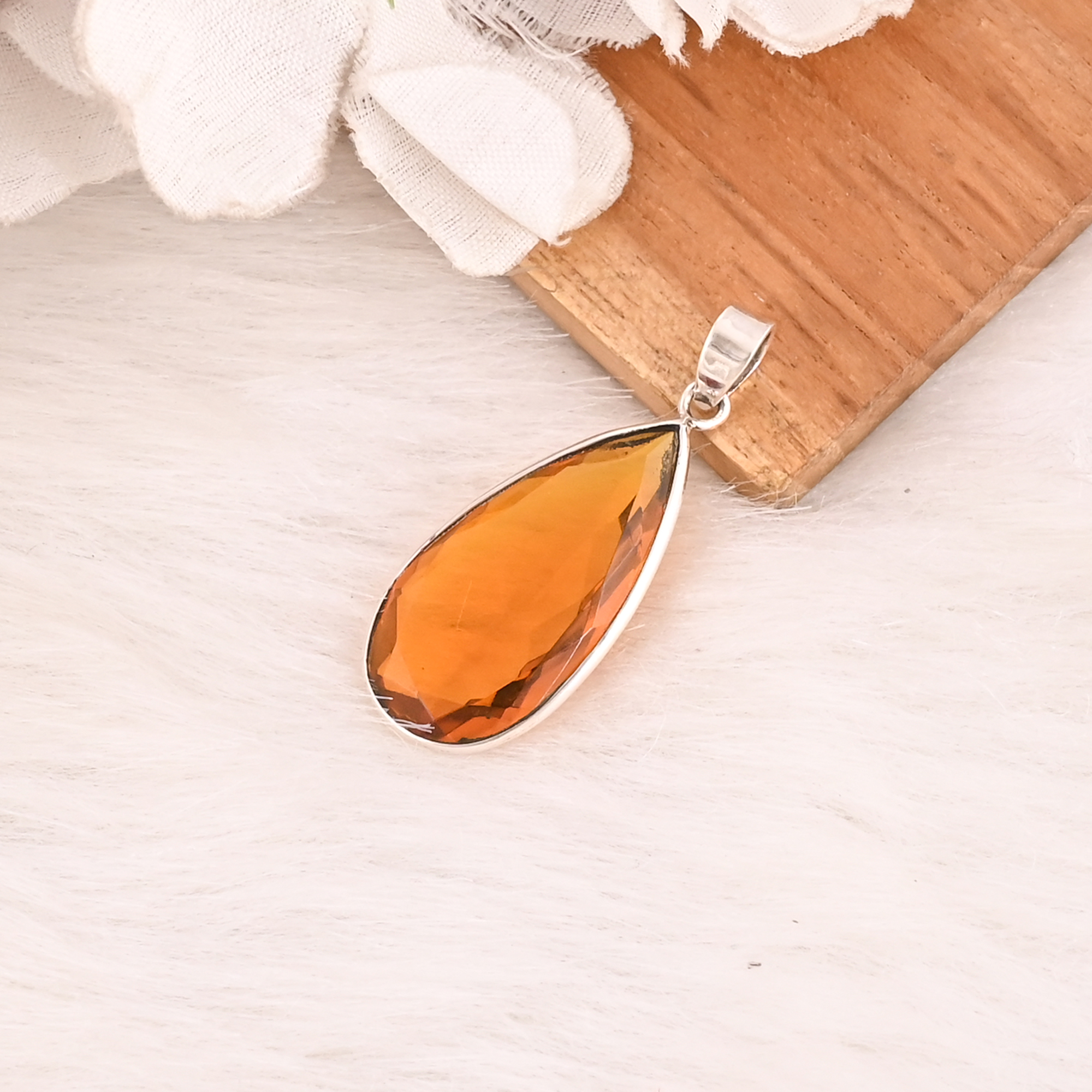 Handmade 925 Sterling Silver Citrine Gemstone Pendant Unisex Silver Jewelry