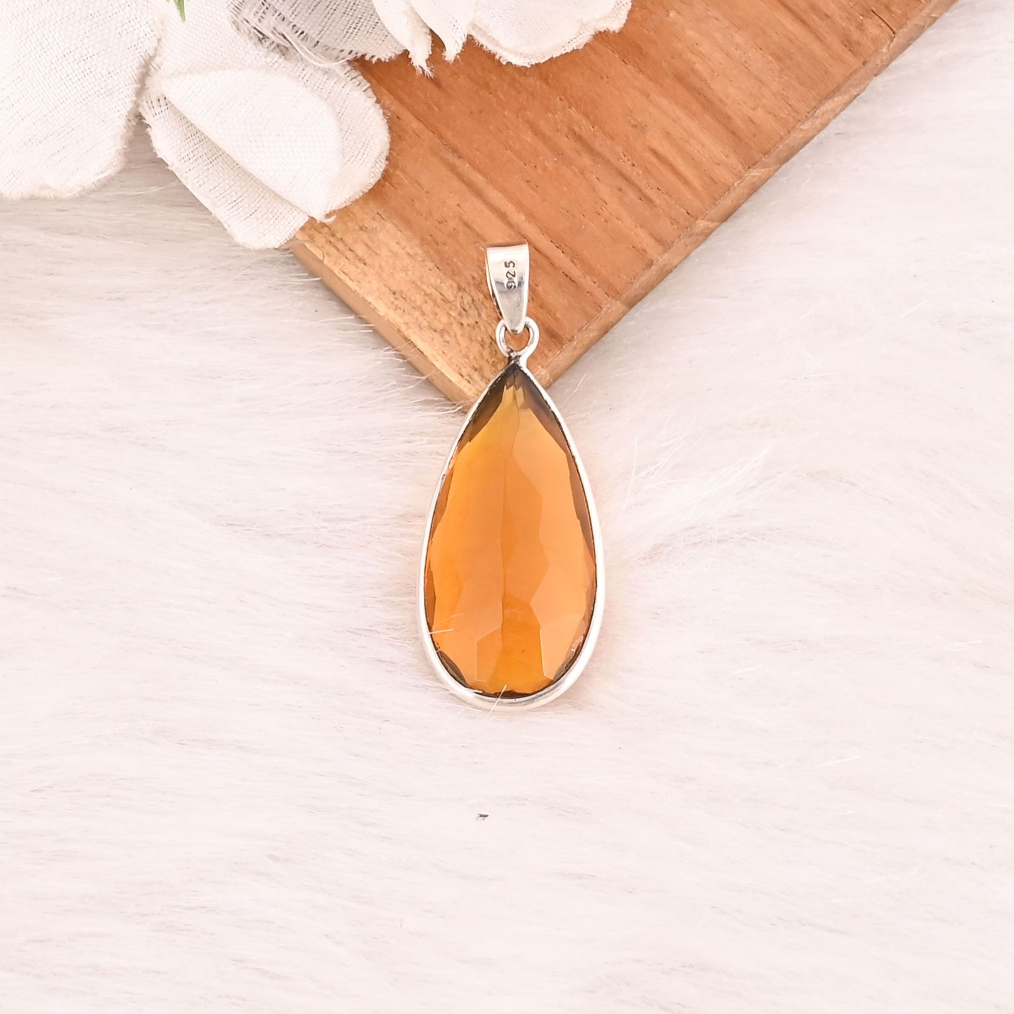 Handmade 925 Sterling Silver Citrine Gemstone Pendant Unisex Silver Jewelry