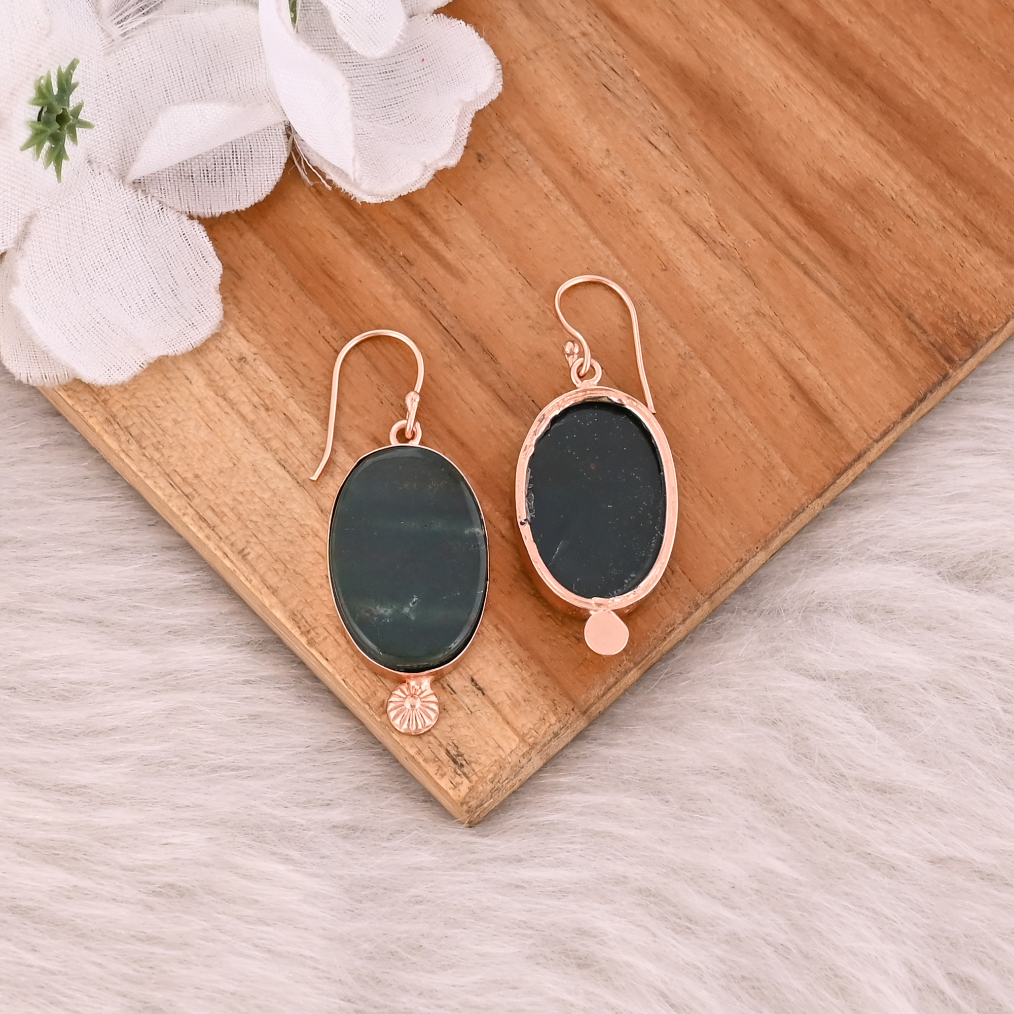 Blood Agate Gemstone Handmade Designer Earrings Rose Gold Brass Dangler Fashion Earring Jewelry