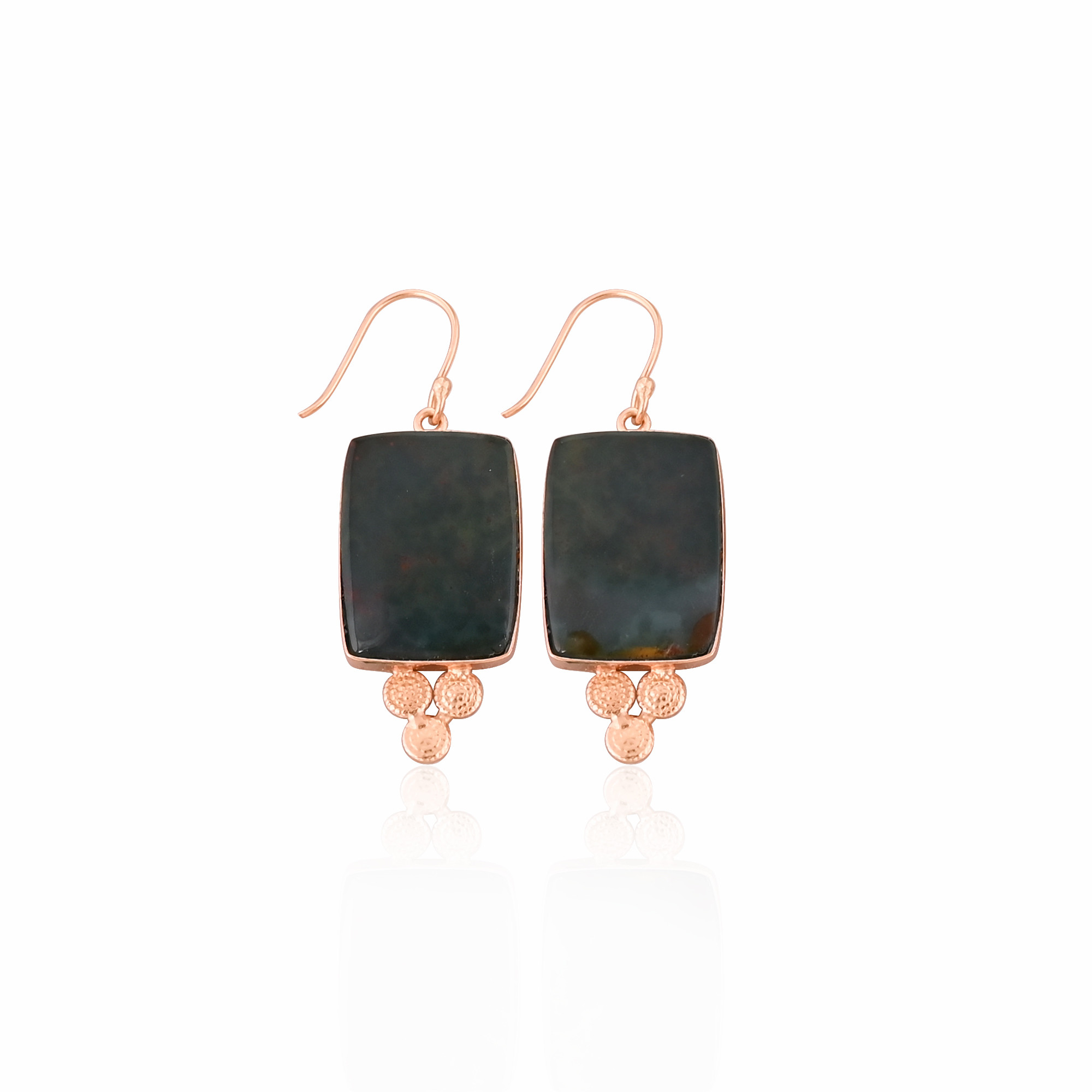 Blood Agate Rectangle Cushion Gemstone Brass Rose Gold Plated Handmade Designer Dangle Earring