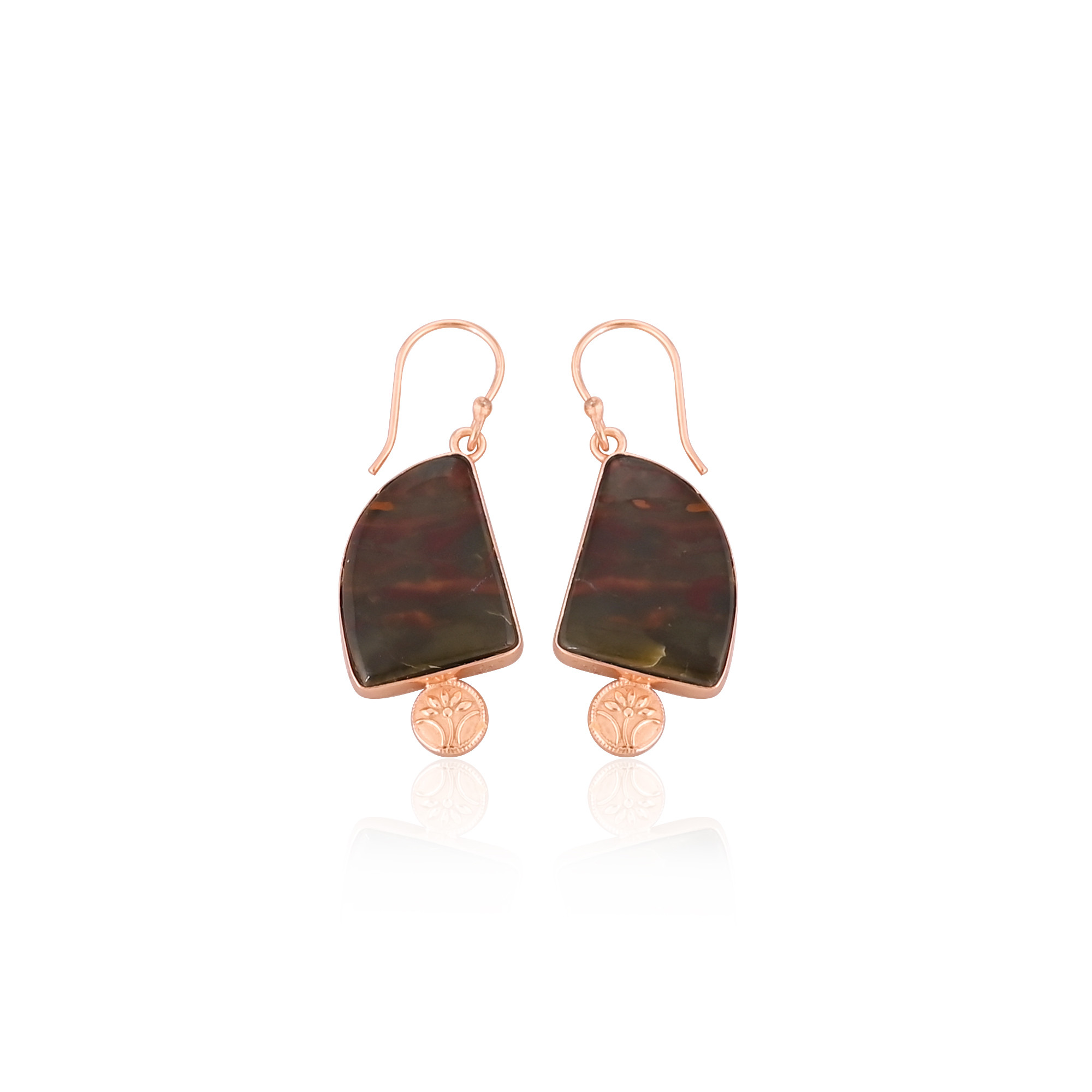 Handmade Designer Womens Rose Gold Plated Brass Earrings Blood Agate Gemstone Earring