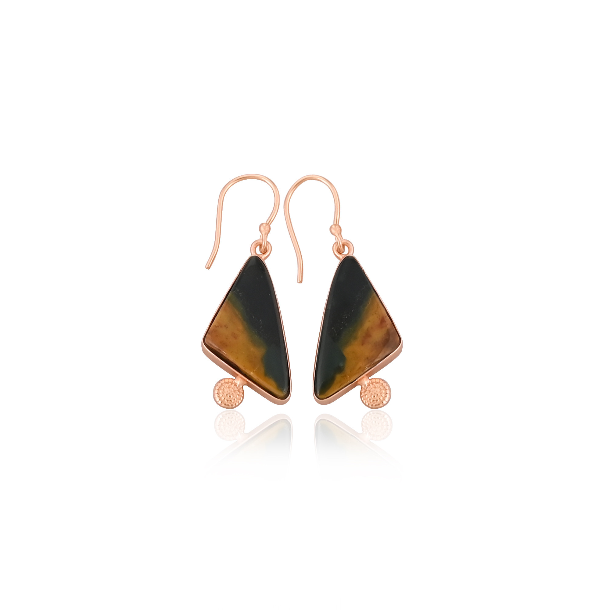 Malinga Jasper Gemstone Brass Rose Gold Plated Dangle Earring Handmade Designer Bezel Setting Earring