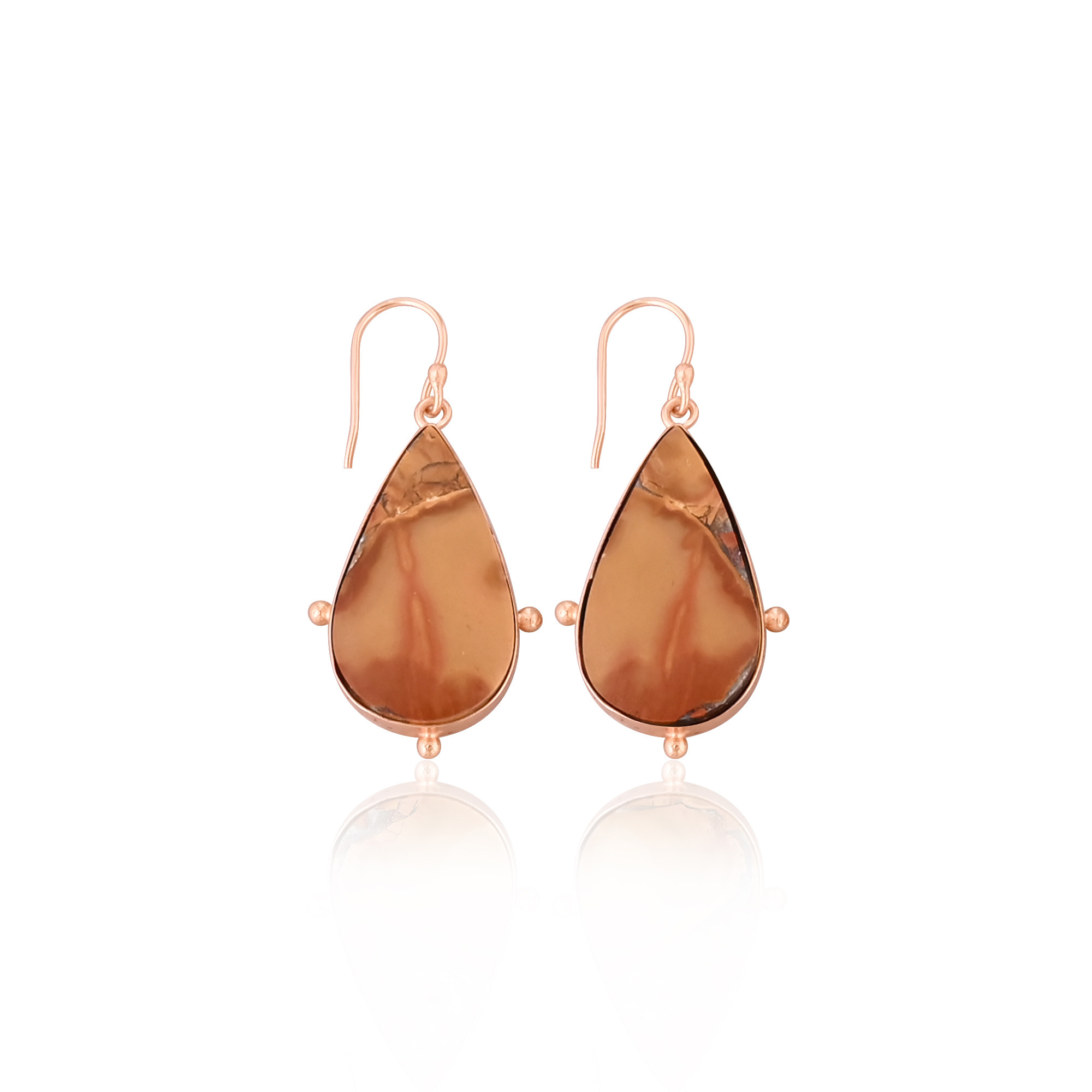 Malinga Jasper Pear Gemstone Brass Rose Gold Plated Dangle Earring Handmade Jewelry