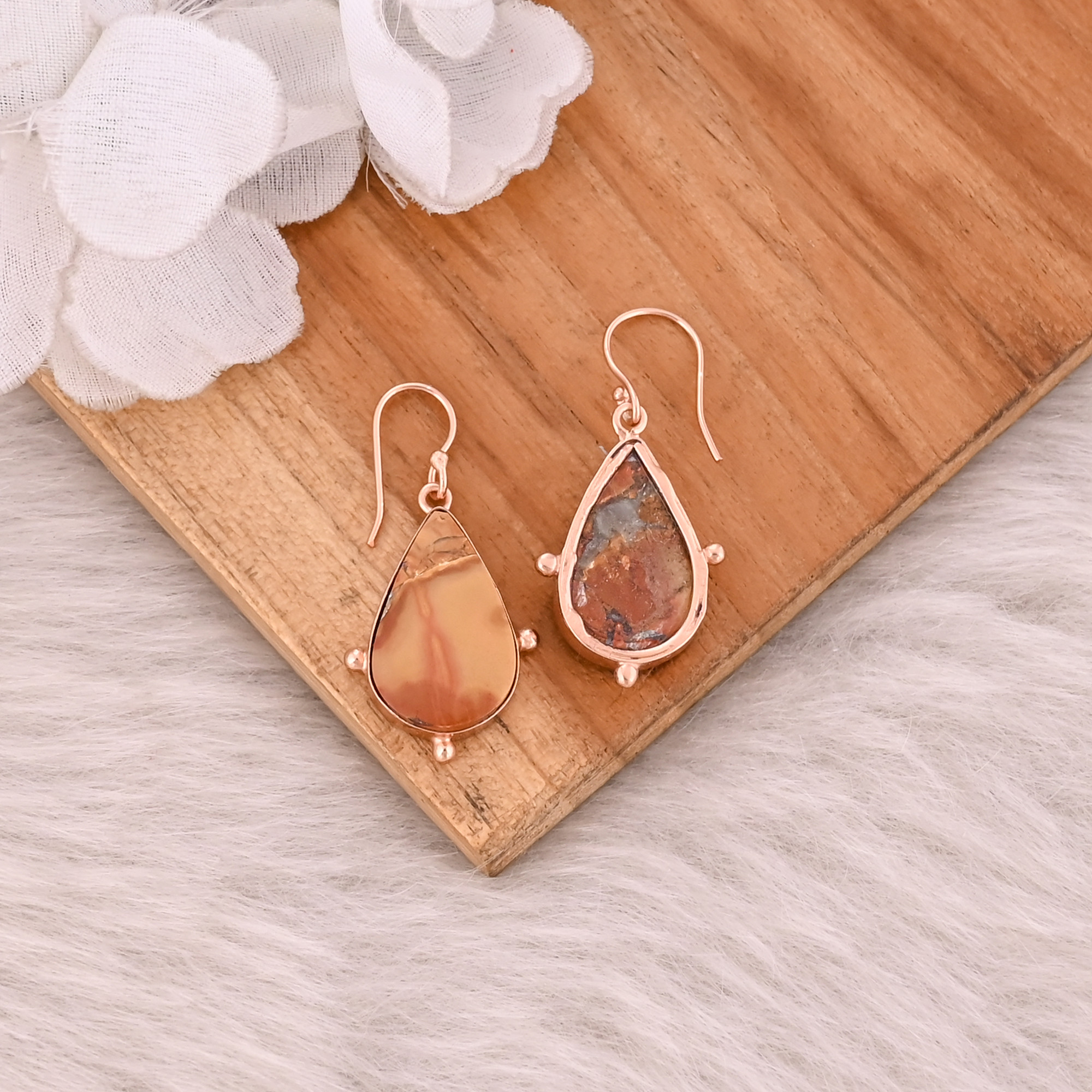 Malinga Jasper Pear Gemstone Brass Rose Gold Plated Dangle Earring Handmade Jewelry