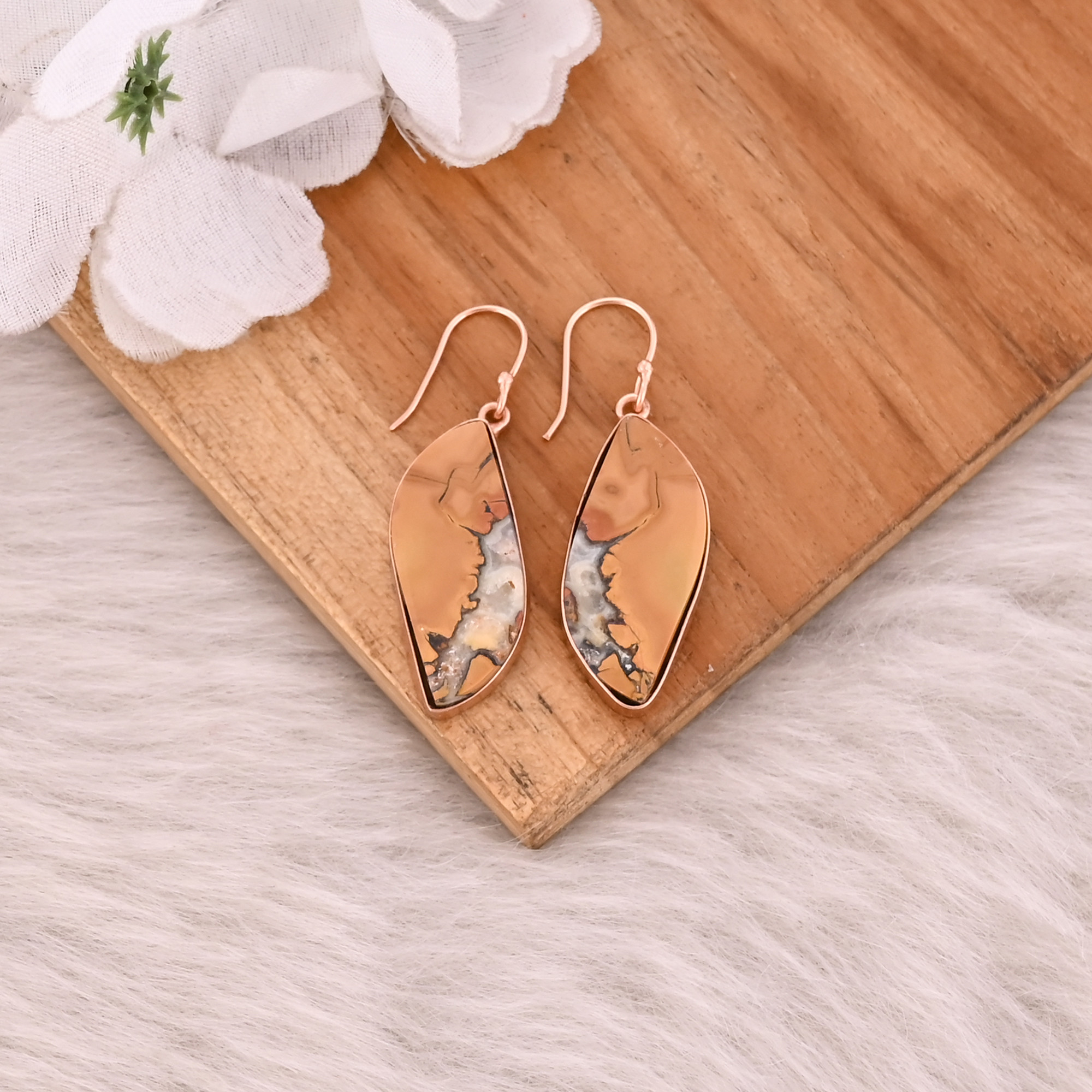 Brass Rose Gold Plated Malinga Jasper Gemstone Women Dangle Earring Beautiful Gifts Fashion Earring Wholesale Jewelry