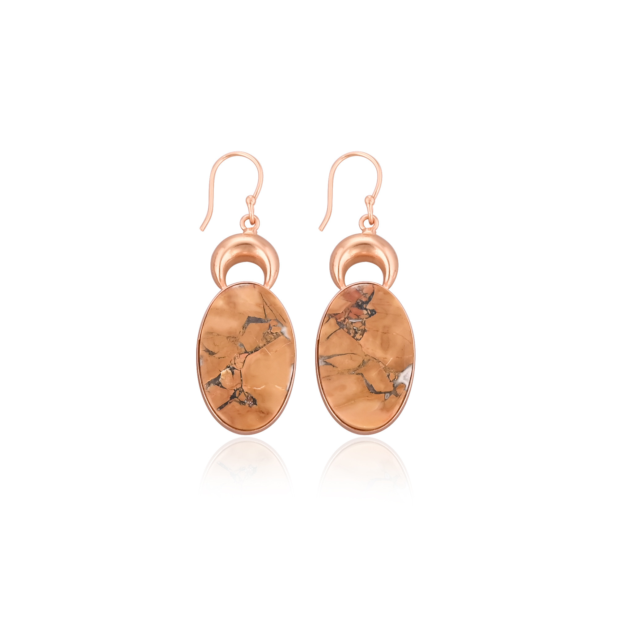 Brass Rose Gold Plated Malinga Jasper Oval Gemstone Women Dangle Handmade Earring