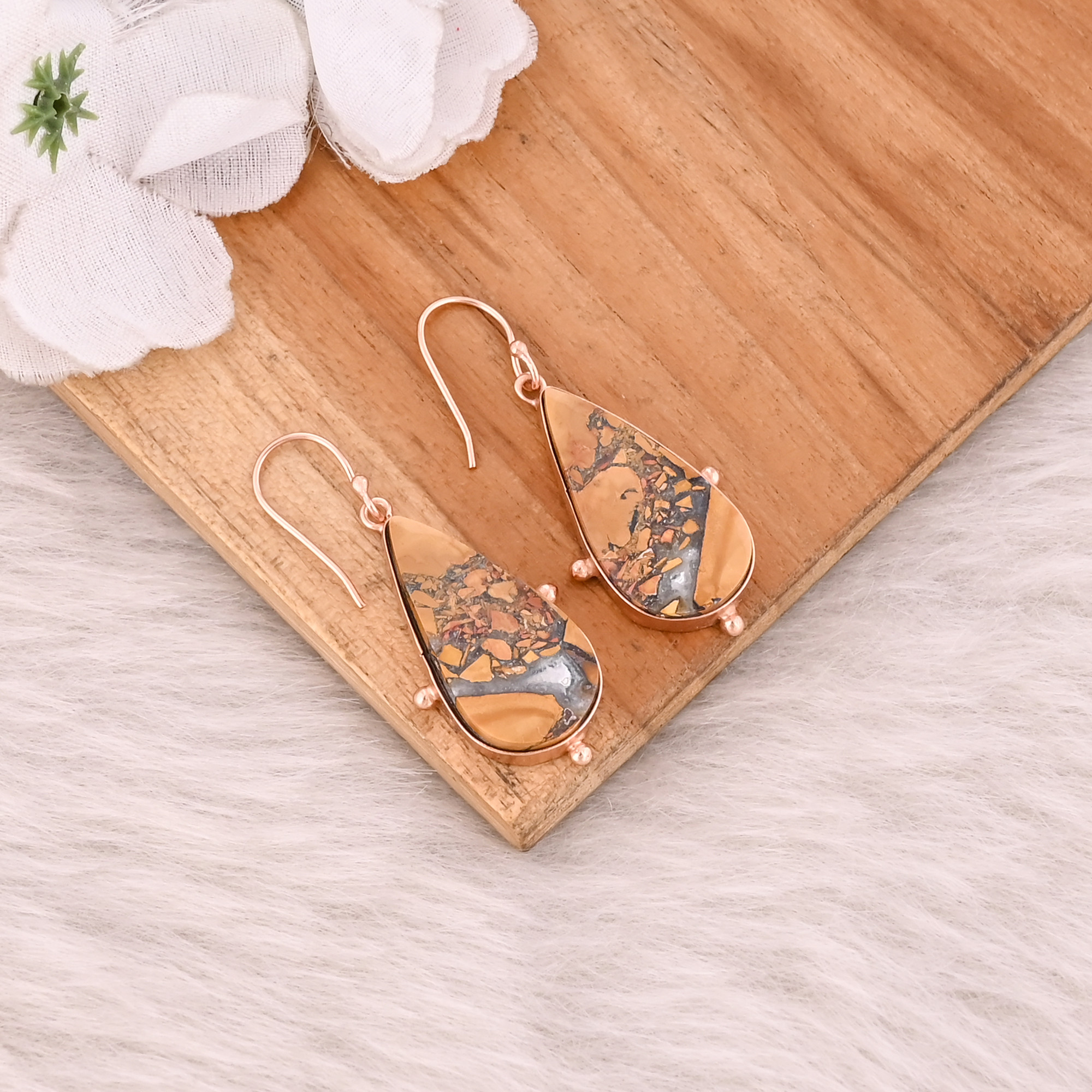 Malinga Jasper Pear Gemstone Brass Rose Gold Plated Dangle Earring Women Gifts Jewelry