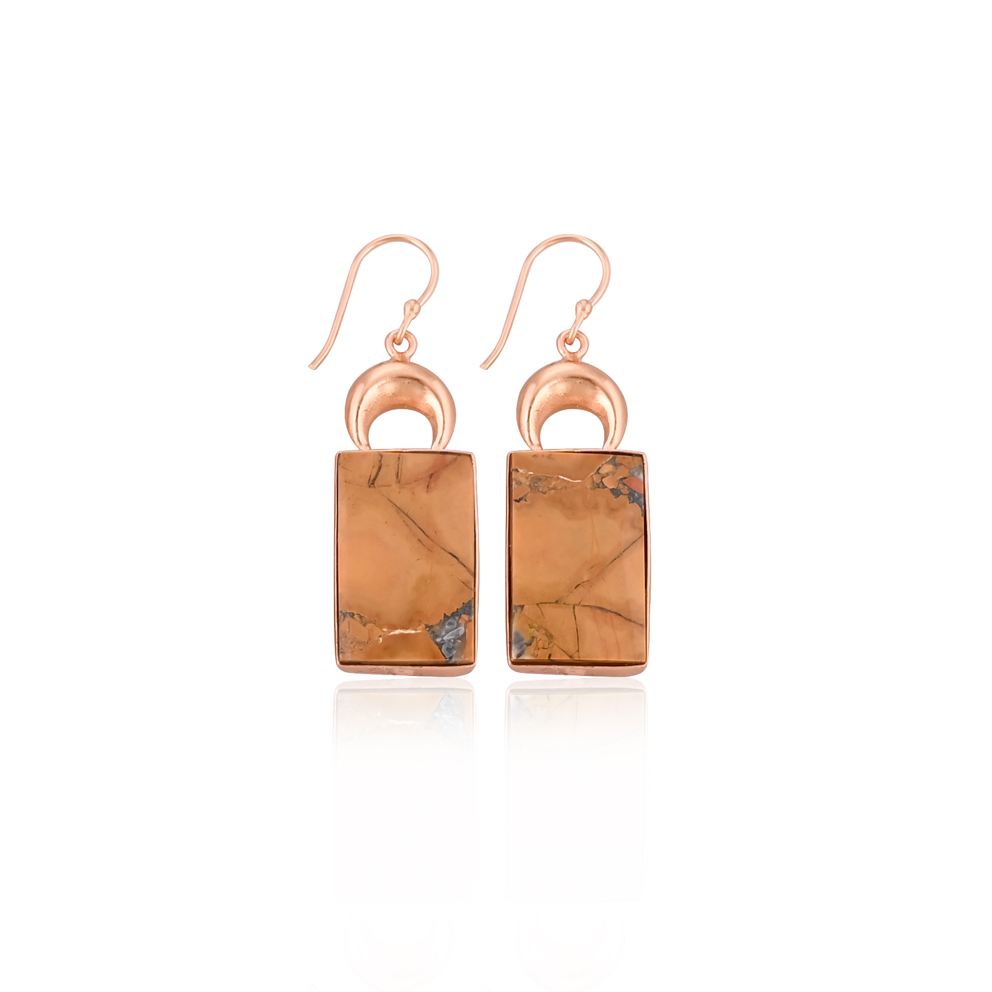 Malinga Jasper Gemstone Brass Rose Gold Plated Dangle Earring Handmade Charm Jewelry Gift For Her