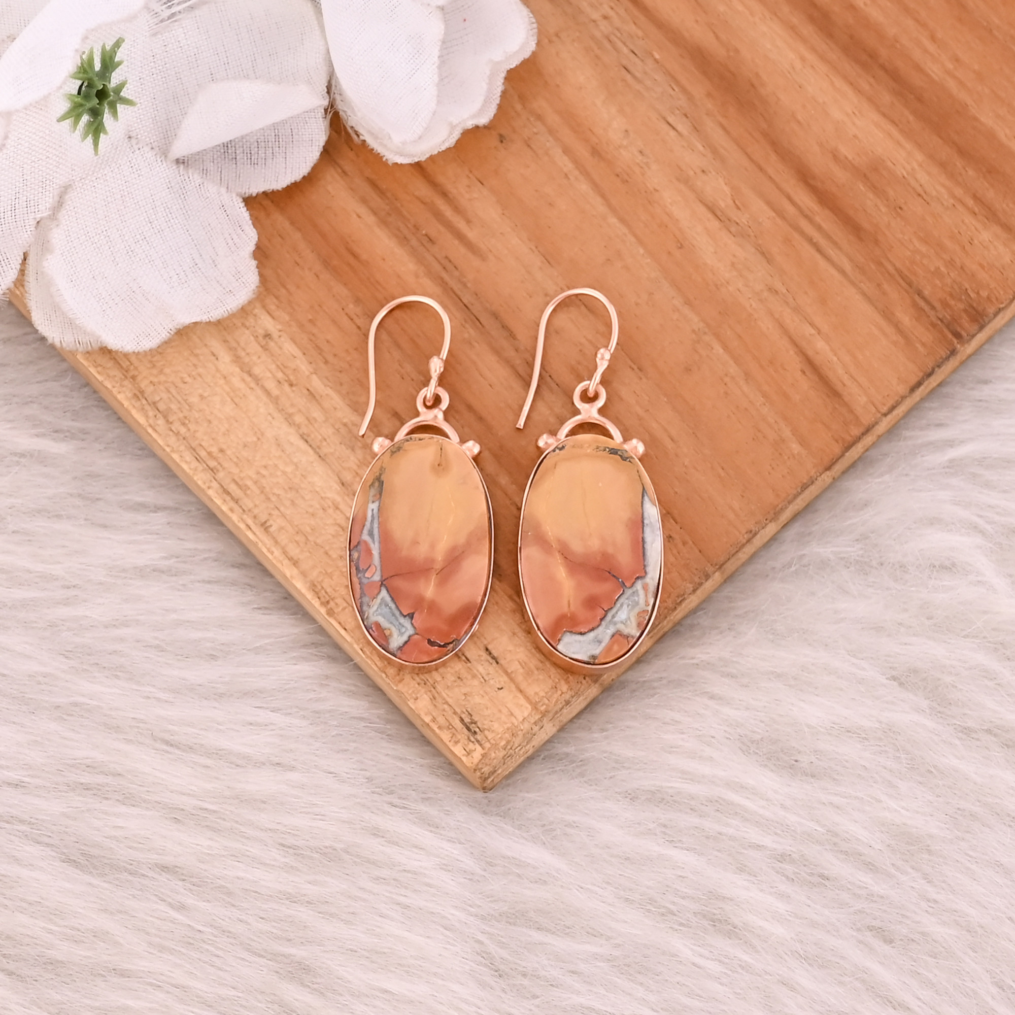 Malinga Jasper Gemstone Brass Rose Gold Plated Dangle Earring Handmade Unique Jewelry Gift For Her