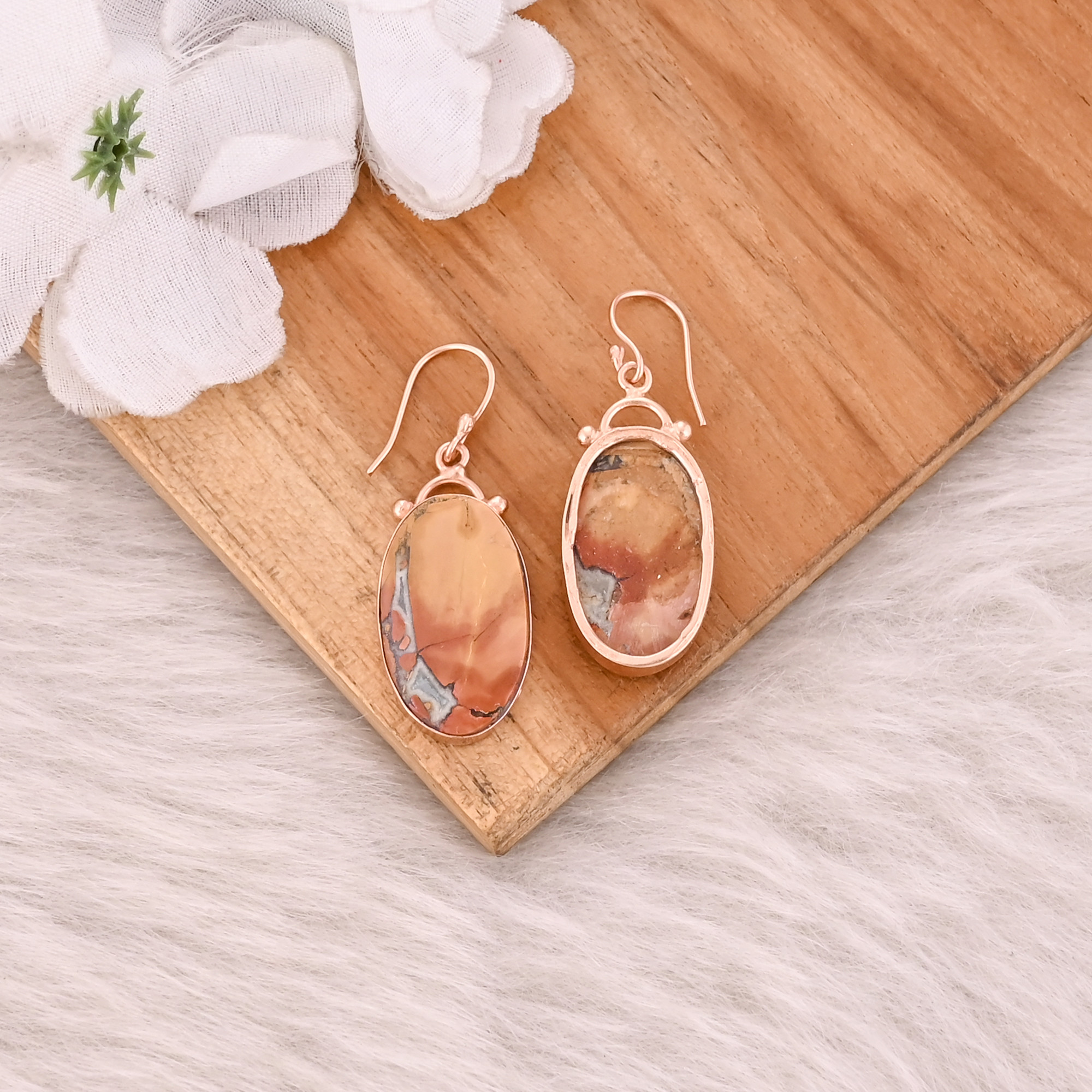 Malinga Jasper Gemstone Brass Rose Gold Plated Dangle Earring Handmade Unique Jewelry Gift For Her