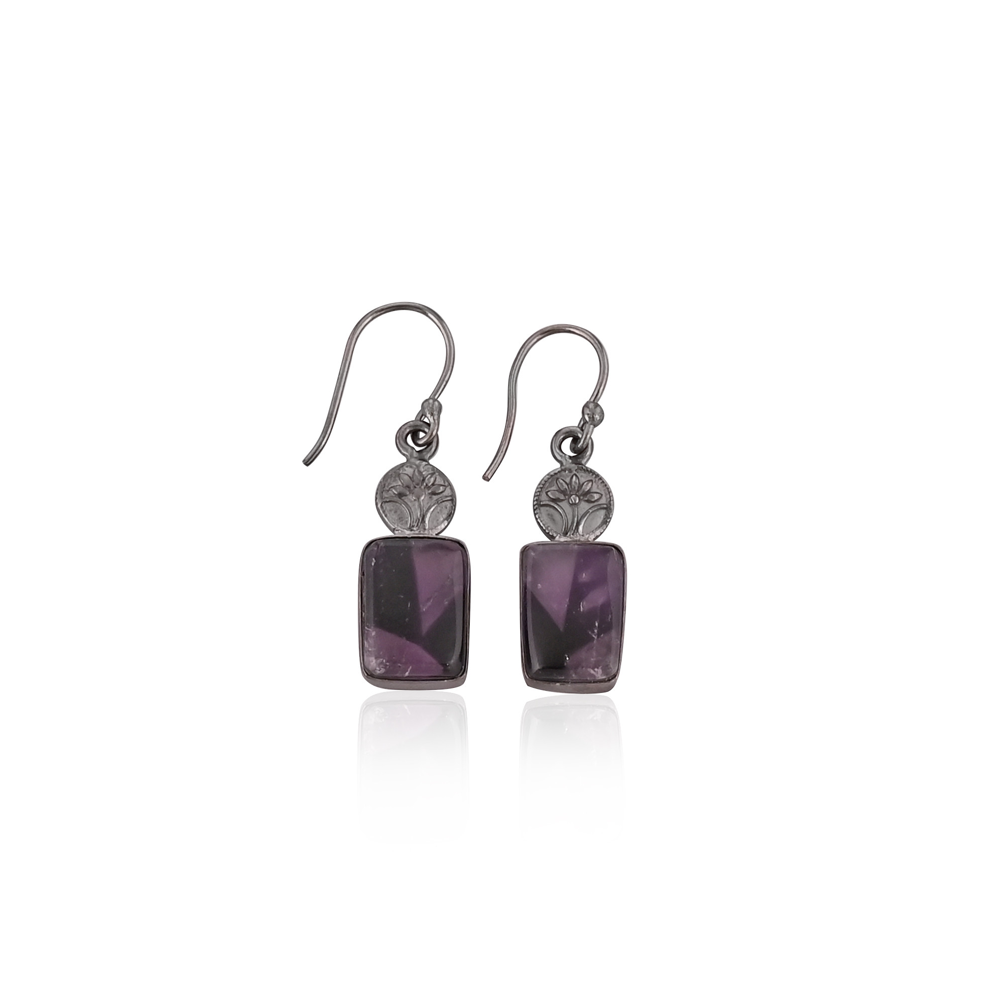 Brass Handmade Boho Designer Star Amethyst Black Ruthenium Gemstone Dangle Earring Jewelry