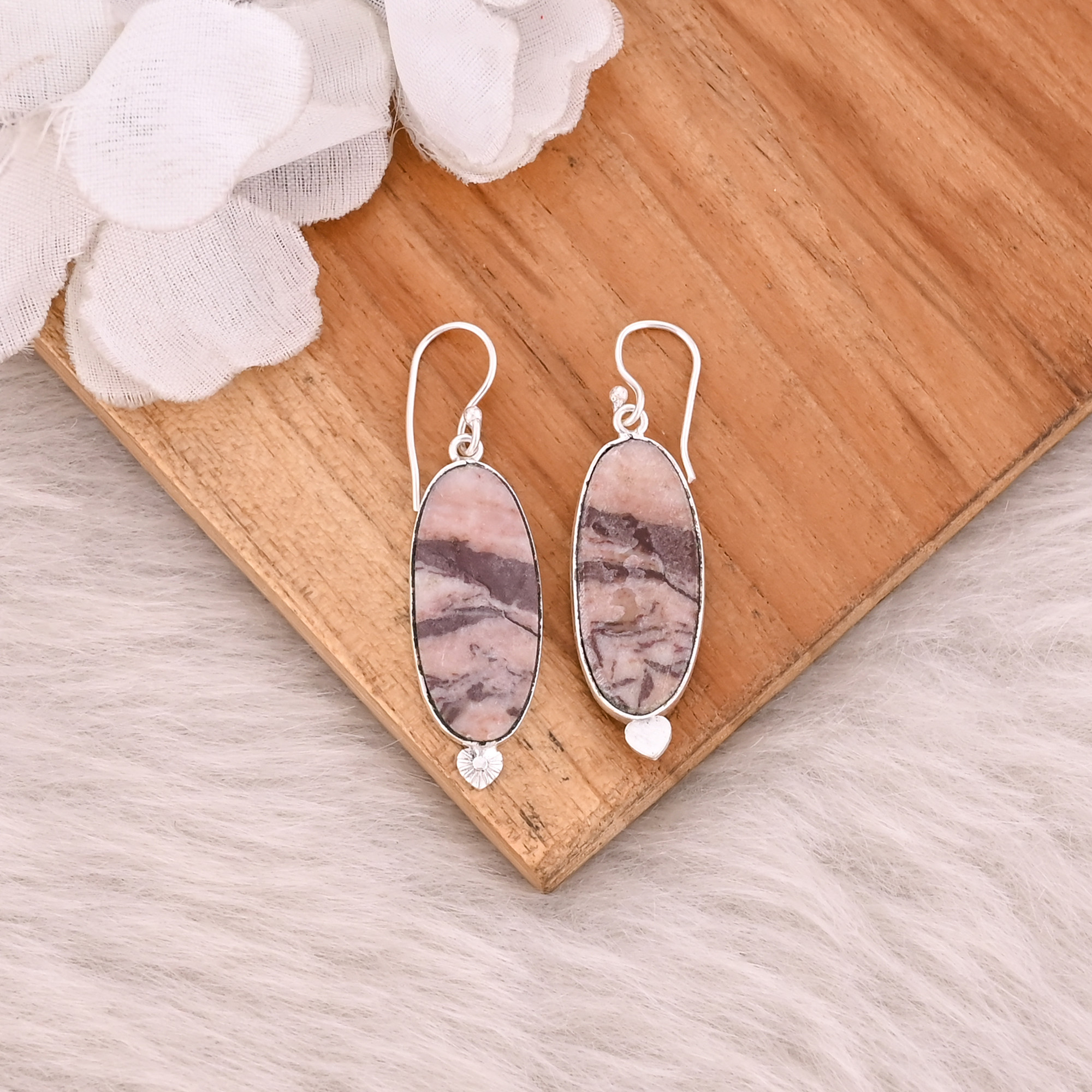 Malinga Jasper Oval Gemstone Brass Rose Gold Plated Dangle Earring Gifts Jewelry