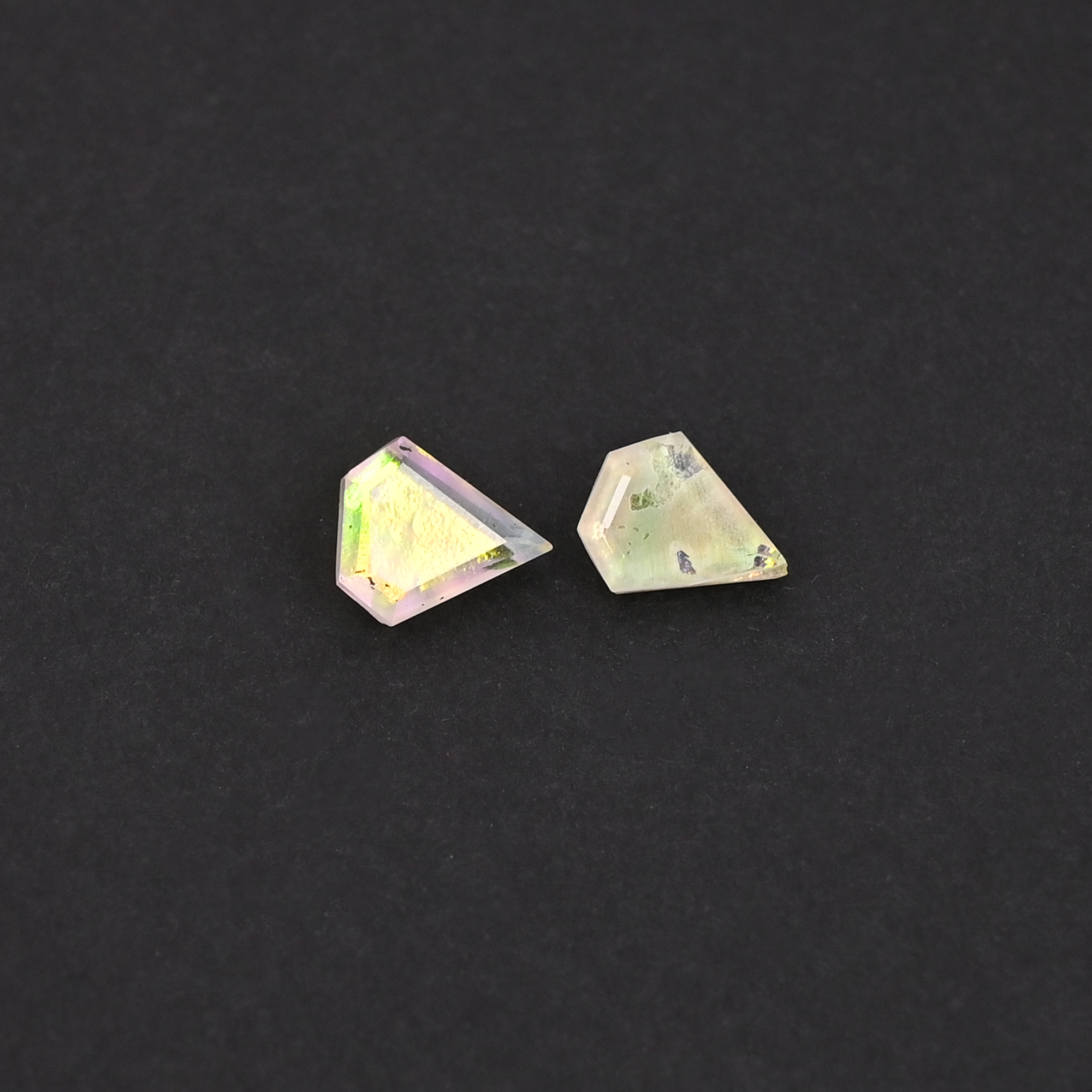Natural Chinese Rainbow Doublet 44 Carat 1 Pair Weight 10x9mm Diamond Shape Loose Gemstone