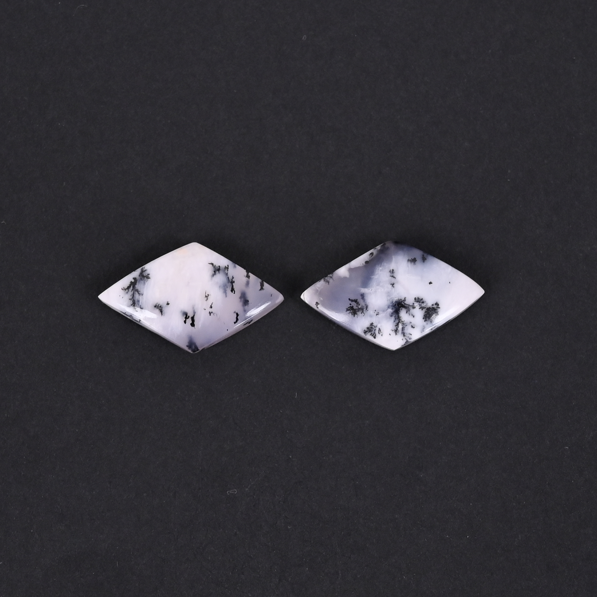 Natural Dendritic Opal 142 Carat 1 Pair Weight 20x12mm Rhombus Shape Loose Gemstone