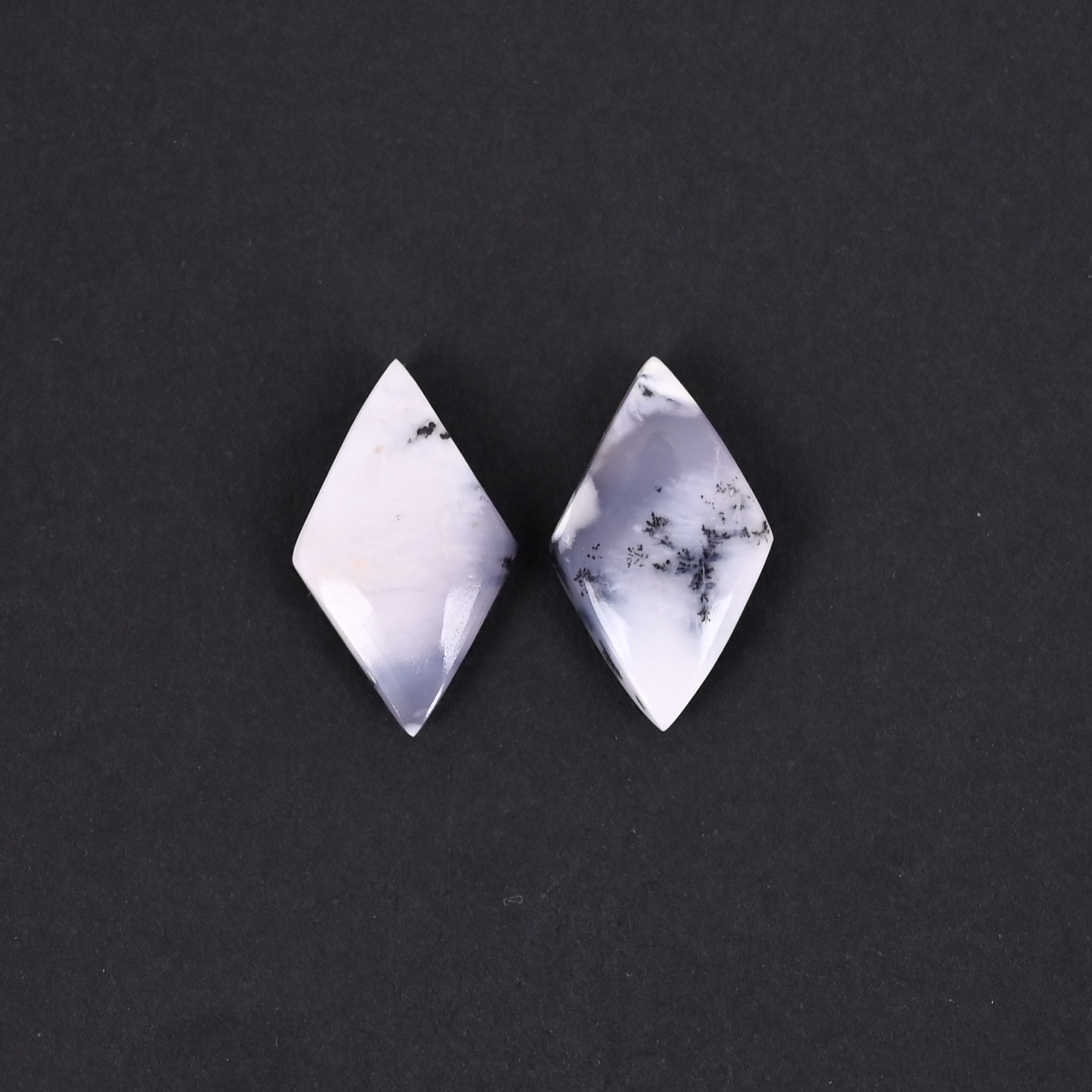 Natural Dendritic Opal 142 Carat 1 Pair Weight 20x12mm Rhombus Shape Loose Gemstone