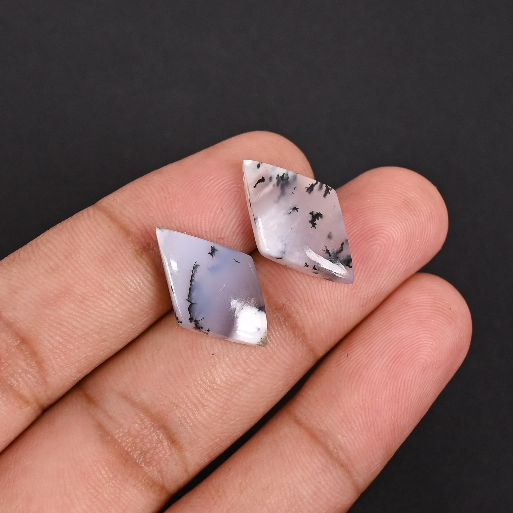 Natural Dendritic Opal 137 Carat 1 Pair Weight  20x12mm Rhombus Shape Loose Gemstone