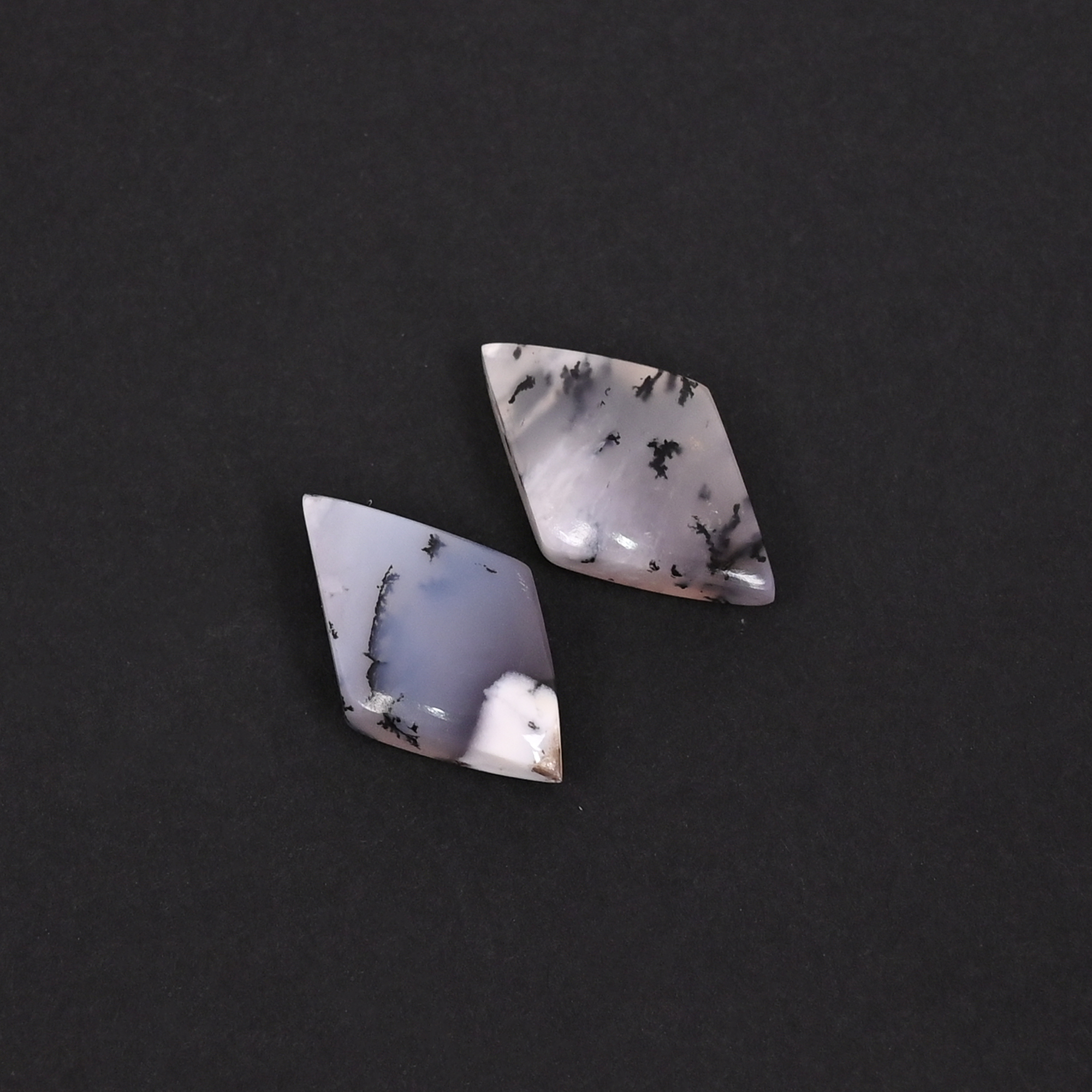 Natural Dendritic Opal 137 Carat 1 Pair Weight  20x12mm Rhombus Shape Loose Gemstone