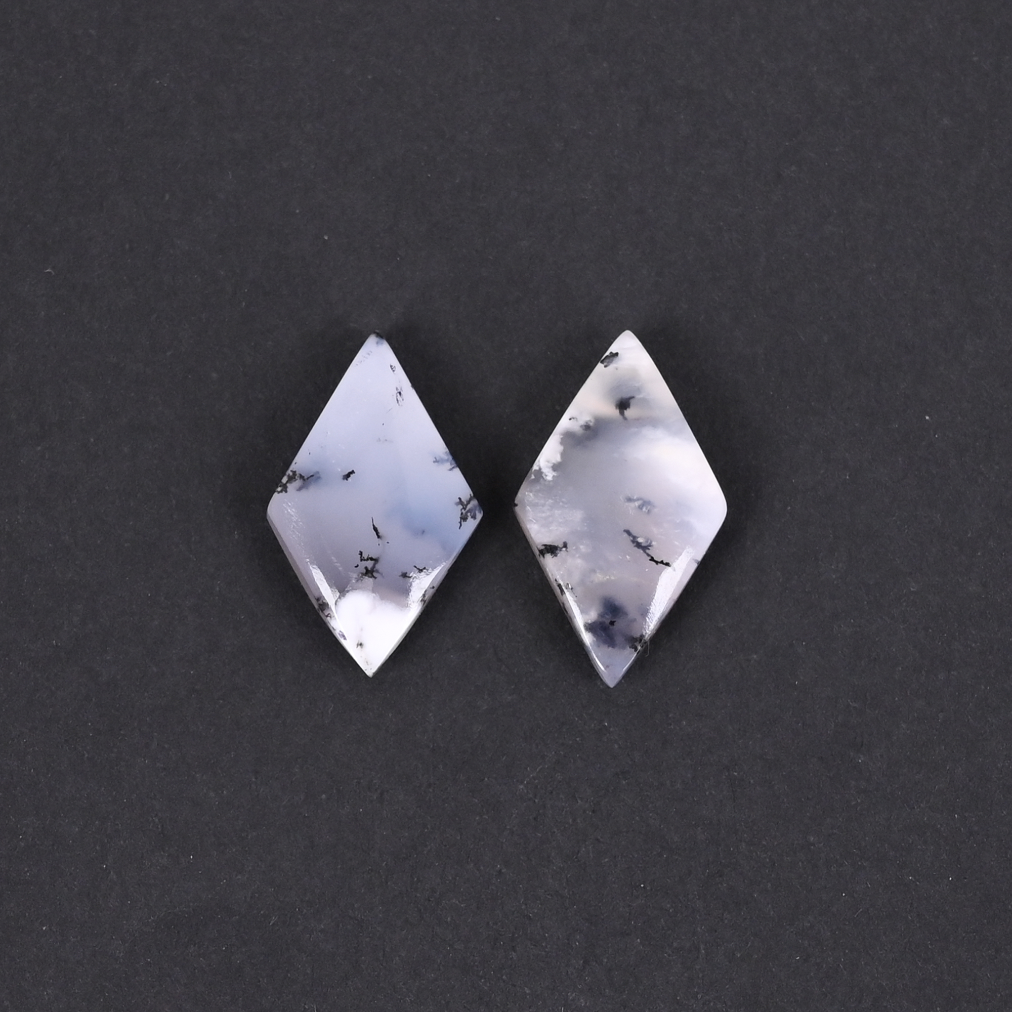 Natural Dendritic Opal 137 Carat 1 Pair Weight  20x12mm Rhombus Shape Loose Gemstone